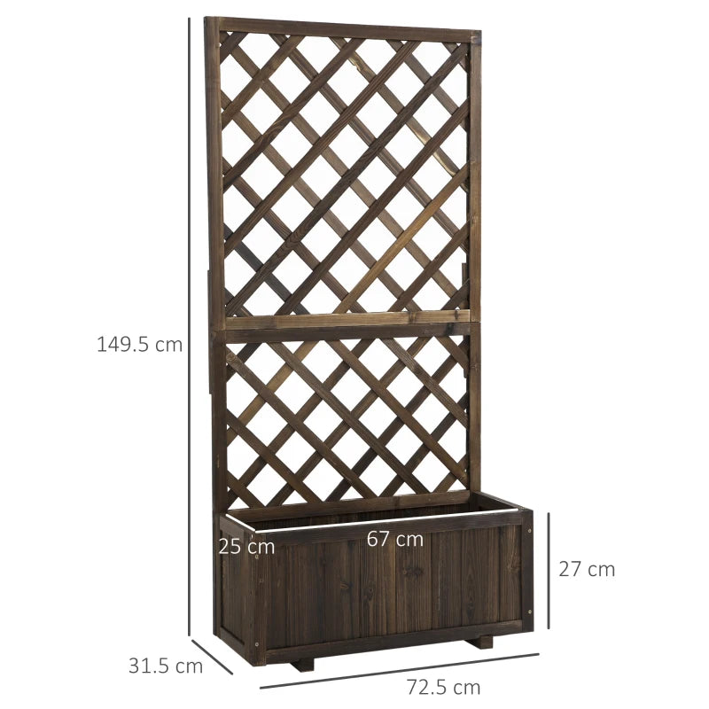 Trough Planter with Top Trellis for Climbing Plants / Natural Wall Decor - Brown