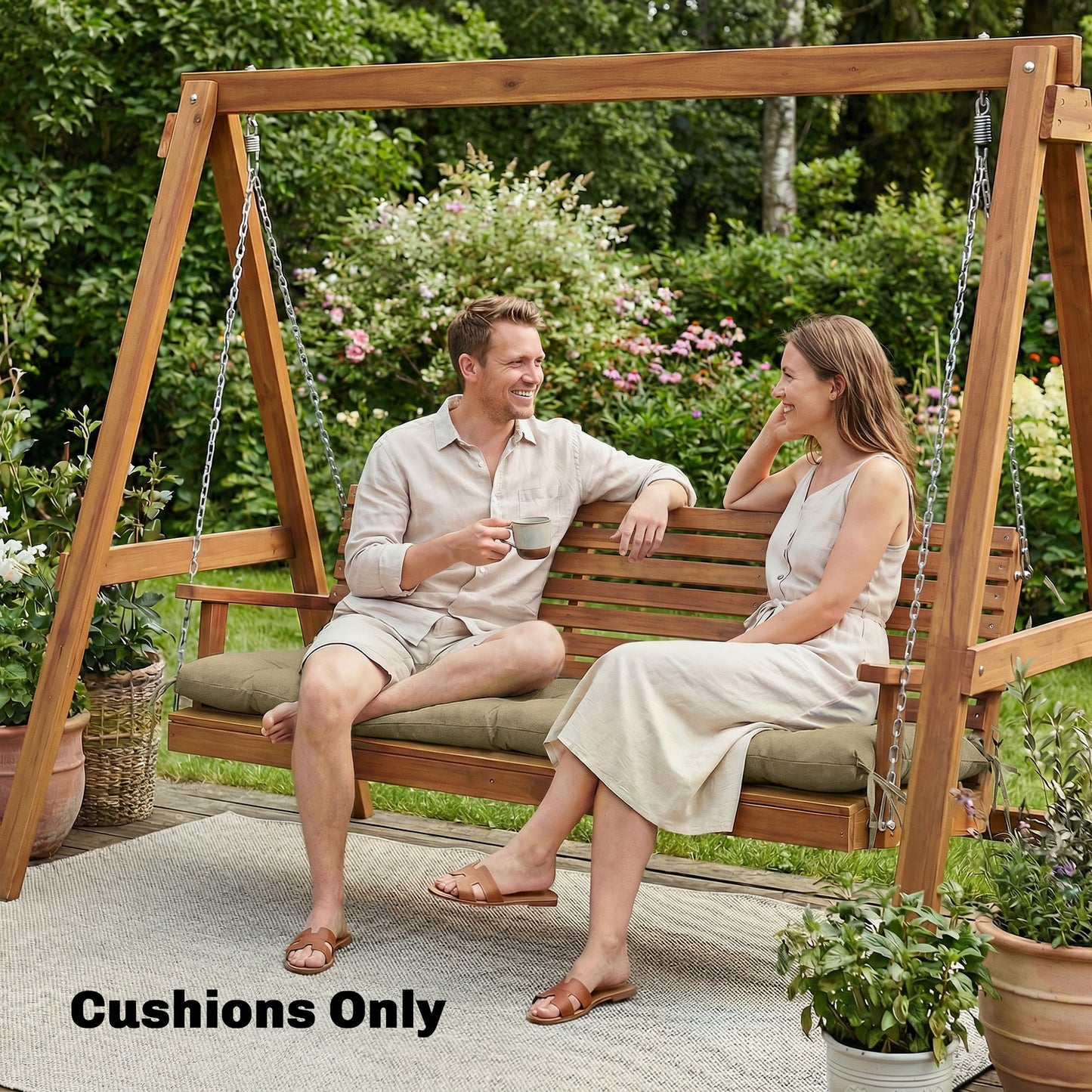 Sun Lounger Cushion, Memory Foam Patio Chair Cushion with Ties, Outdoor Seat Pad Fits 190 x 60 cm Lounger, Sand