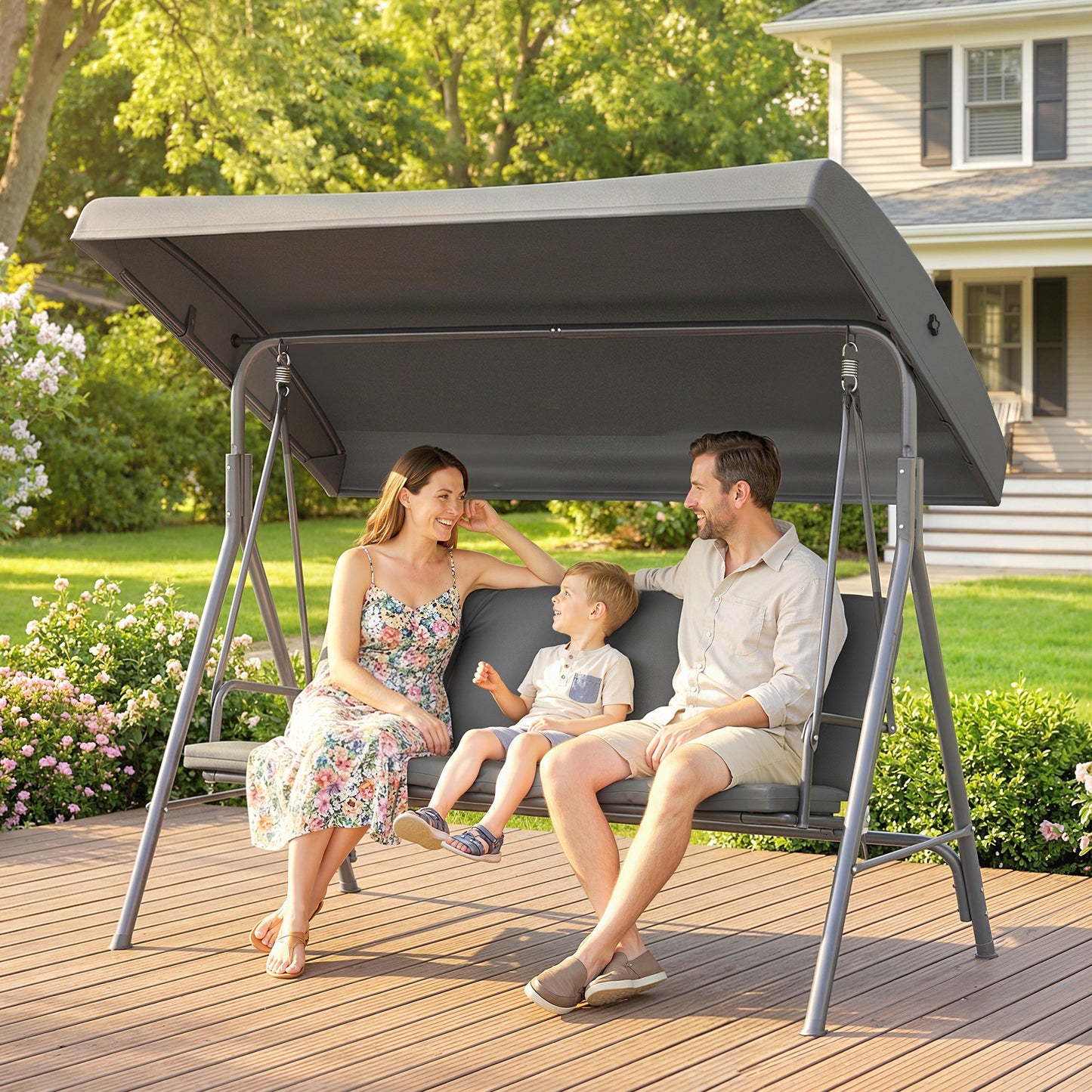 Three-Seater Garden Swing Seat - Dark Grey