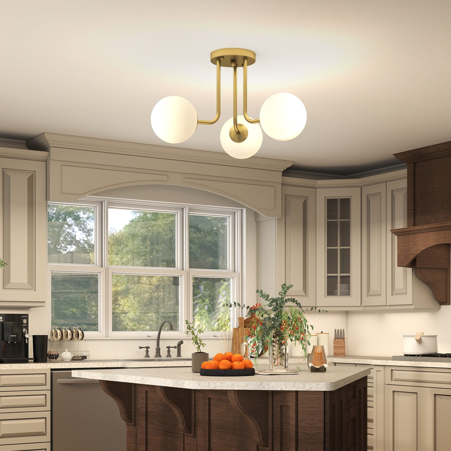 LED Ceiling Light with Globe Shades, Modern 3-Light Ceiling Light with G9 Sockets for Living Room, Bedroom, Dining Room