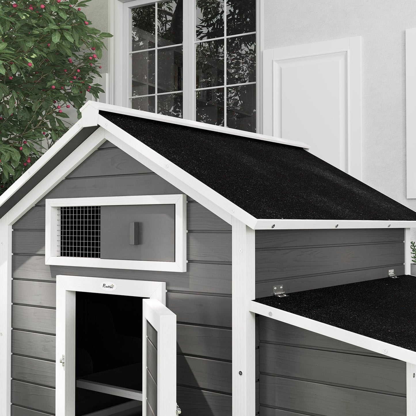 Chicken Coop, Wooden Outdoor Hen House with Nesting Box, Openable Waterproof Top, Pull-Out Tray, 150 x 100 x 97cm