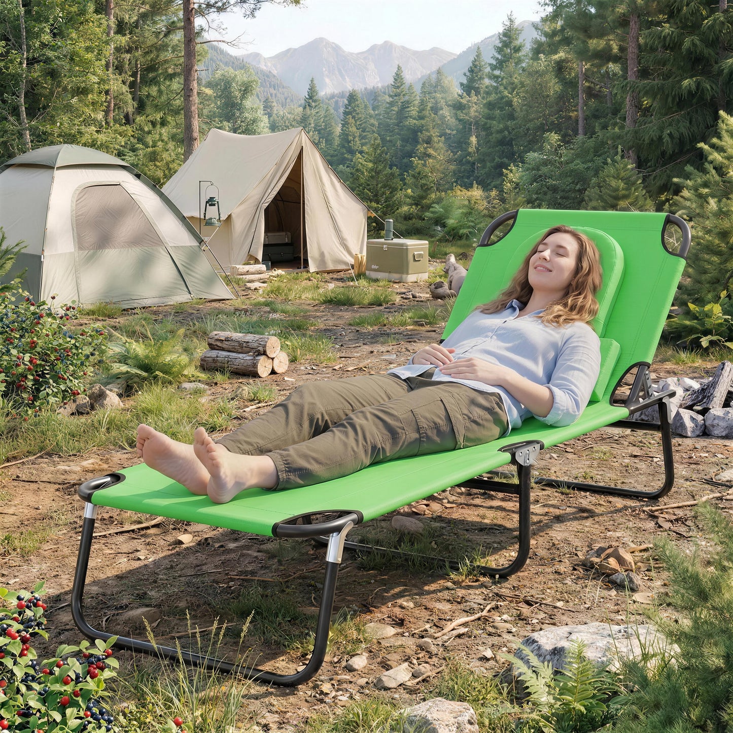 Folding Sun Lounger with Face Hole, 4-Position Adjustable Backrest Garden Recliner Chair Sunbed, Outdoor Lounge Chair
