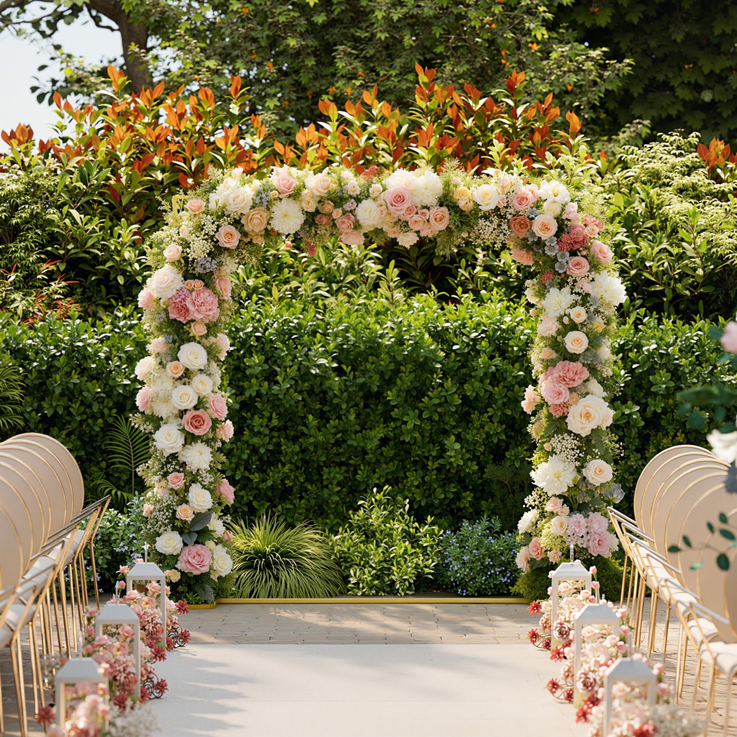 Wedding Arch Backdrop Stand, Square Metal Arch Frame with U-shaped Stakes, Gold Wedding Arch, 6.6 FT