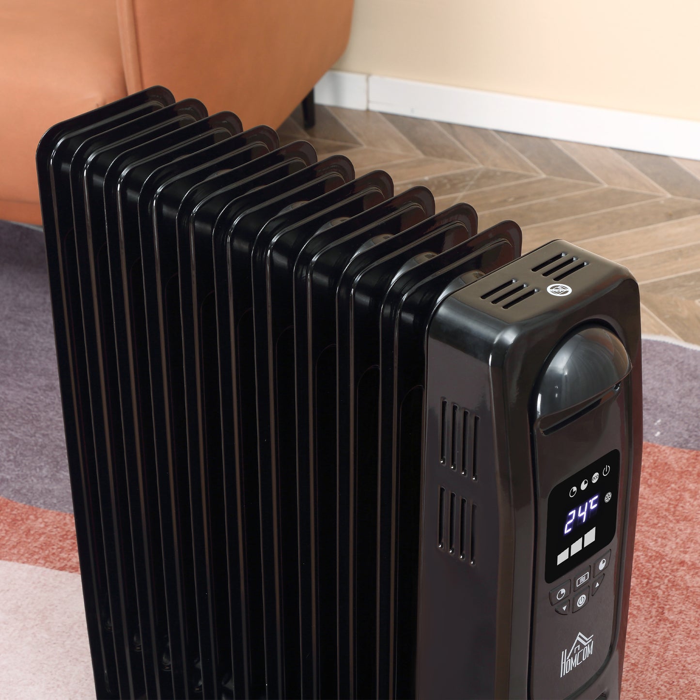 2000W Digital Oil Filled Radiator, 9 Fin, Portable Electric Heater with LED Display, 24-Hour Timer, 3 Heat Settings