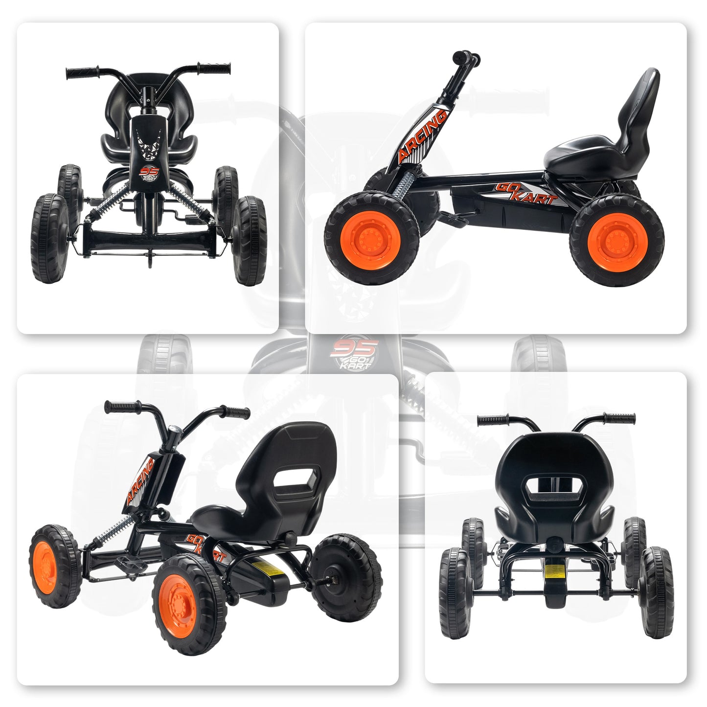 Kids Pedal Go Kart with Steel Frame, Sporty Design, for Ages 2-5 Years, Black