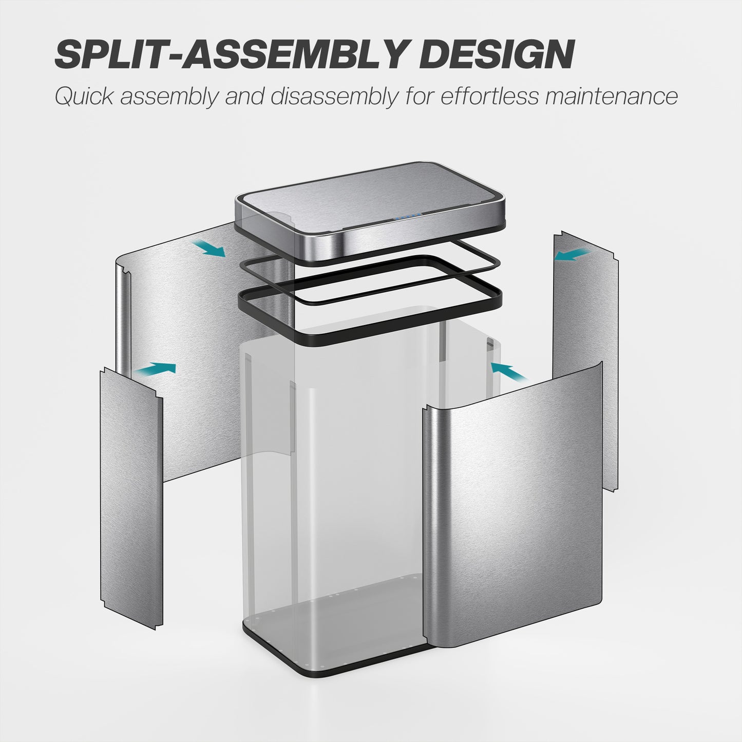 50 L Sensor Can, Sensor Bin with Soft-Close Lid, Fingerprint-Proof Stainless Steel, Silver Tone