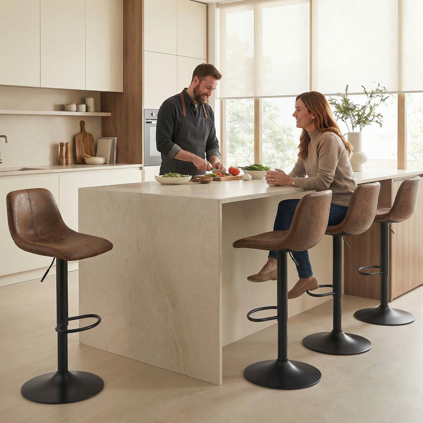 Bar Stools Set of 2, Modern Swivel Barstools with Footrest for Kitchen Island and Dining Room, Brown