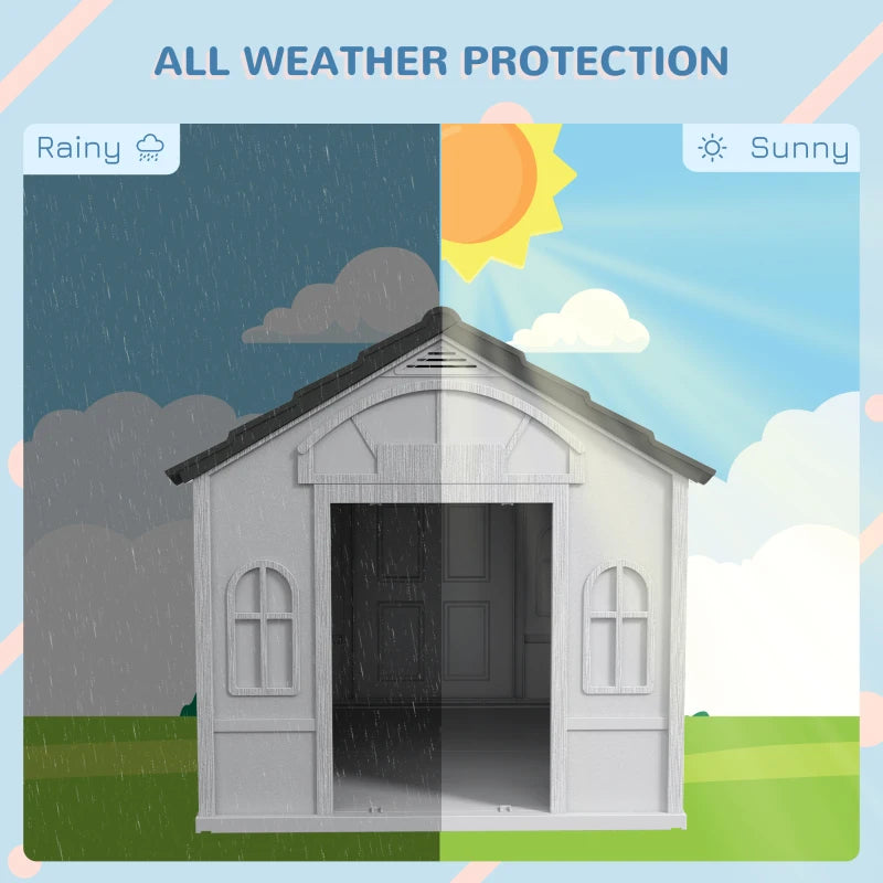 Weather Resistant Plastic Dog House with Ventilation Slats - for Indoor / Outdoor