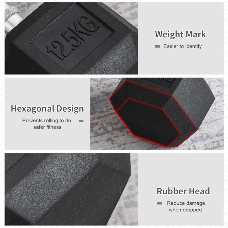 Strength Training Rubber Hex Dumbbell Set of 2x 12.5kg