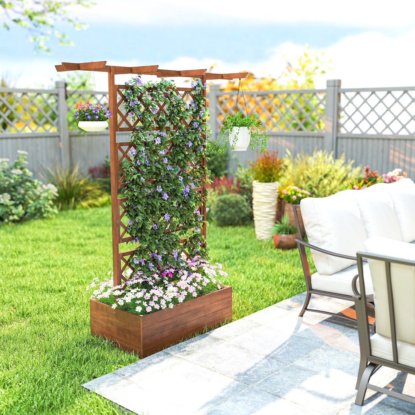 Wooden Trellis Planter Box, Raised Garden Bed to Grow Vegetables, Herbs and Flowers, Orange