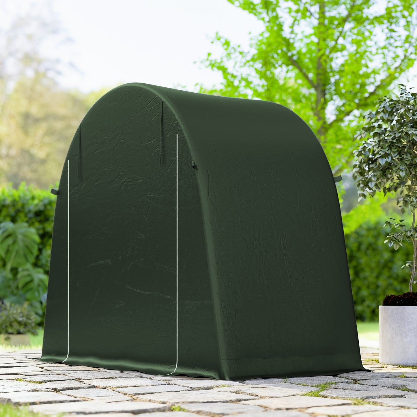 8 x 4 ft Garden Storage Tent, Waterproof Bike Tent with Roll-up Zipper Door and Galvanised Metal Frame, Green