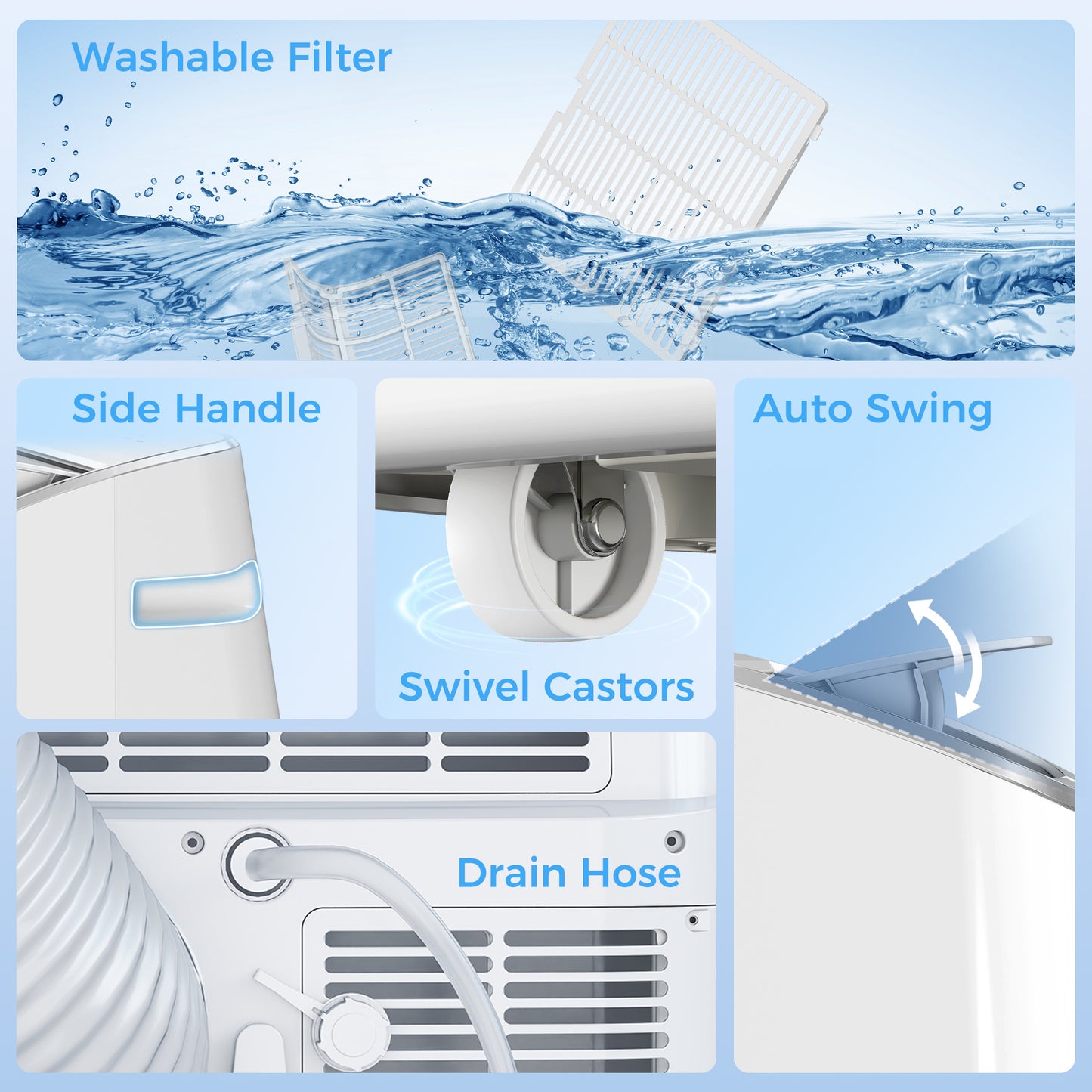 14000 BTU Mobile Air Conditioner, 35m², Smart Home WiFi, with Dehumidifier, Fan, 24H Timer, Window Kit, White