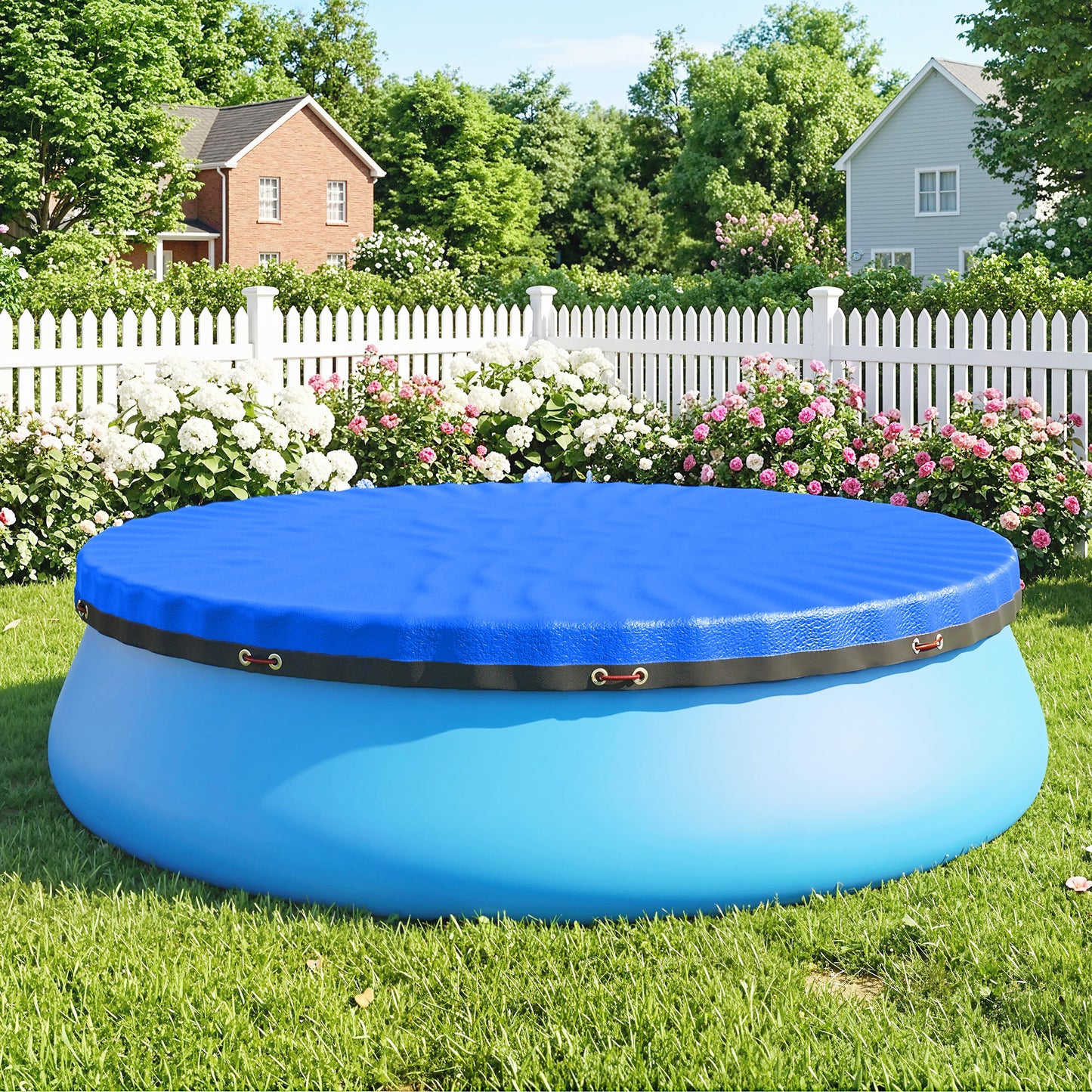 Round Pool Cover, 10 ft Waterproof Swimming Pool Cover with Secure Rope, Tightener for Above Ground Pools, Blue