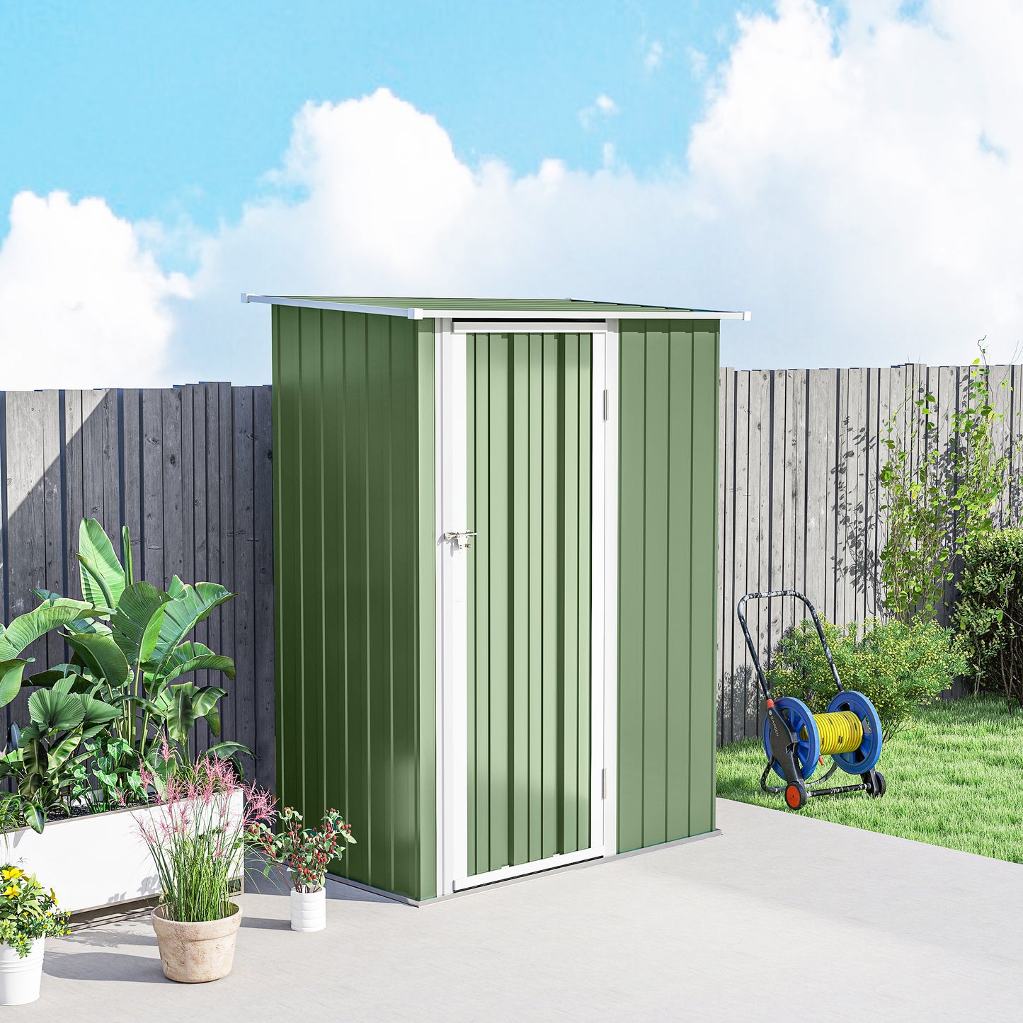 5ft x 3ft Garden Storage Shed, Galvanised Outdoor Metal Shed Waterproof with Sloped Roof, Lockable Door for Patio Tools