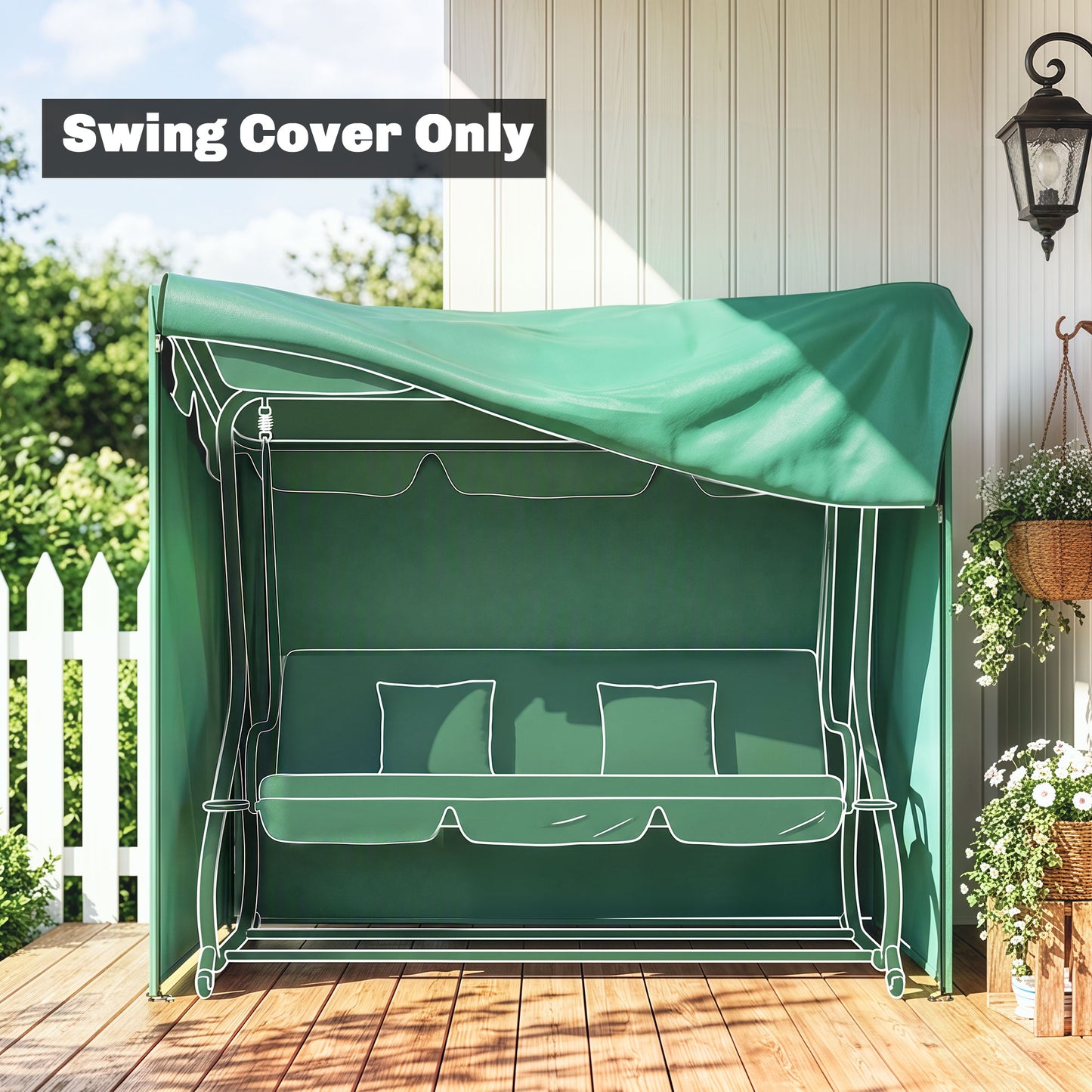 220 x 125cm Three-Seater Swing Chair Protective Cover - Green