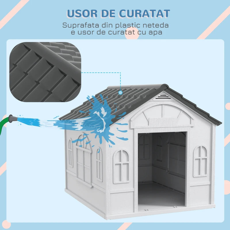 Weather Resistant Plastic Dog House with Ventilation Slats - for Indoor / Outdoor