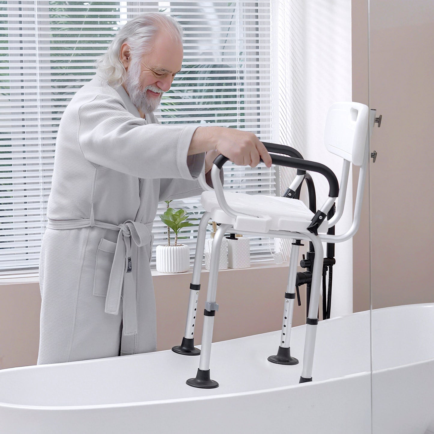 Shower Chair for the Elderly and Disabled, Height Adjustable Shower Stool with Back and Flipped Padded Arms