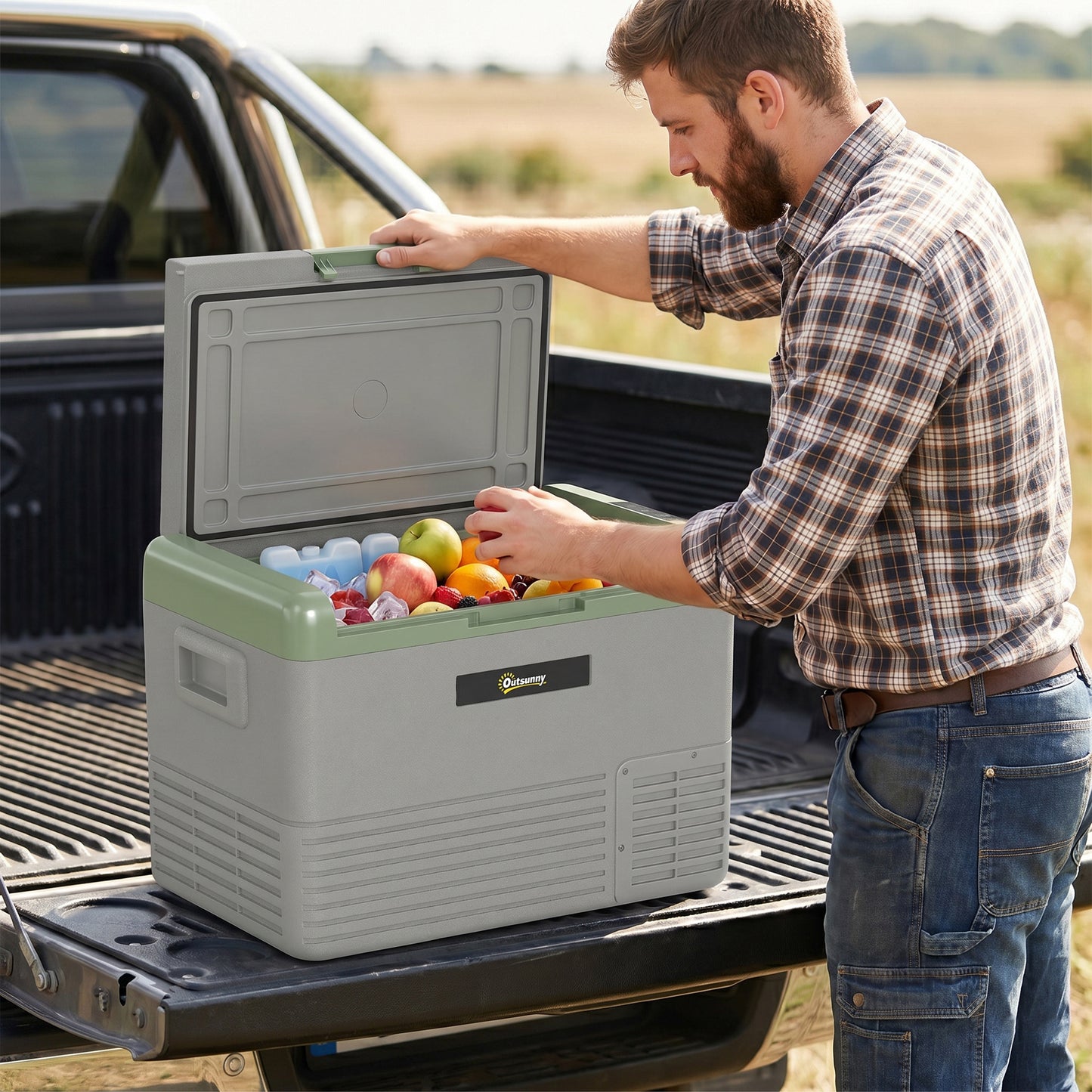 40L Portable Car Refrigerator - Light Green and Grey