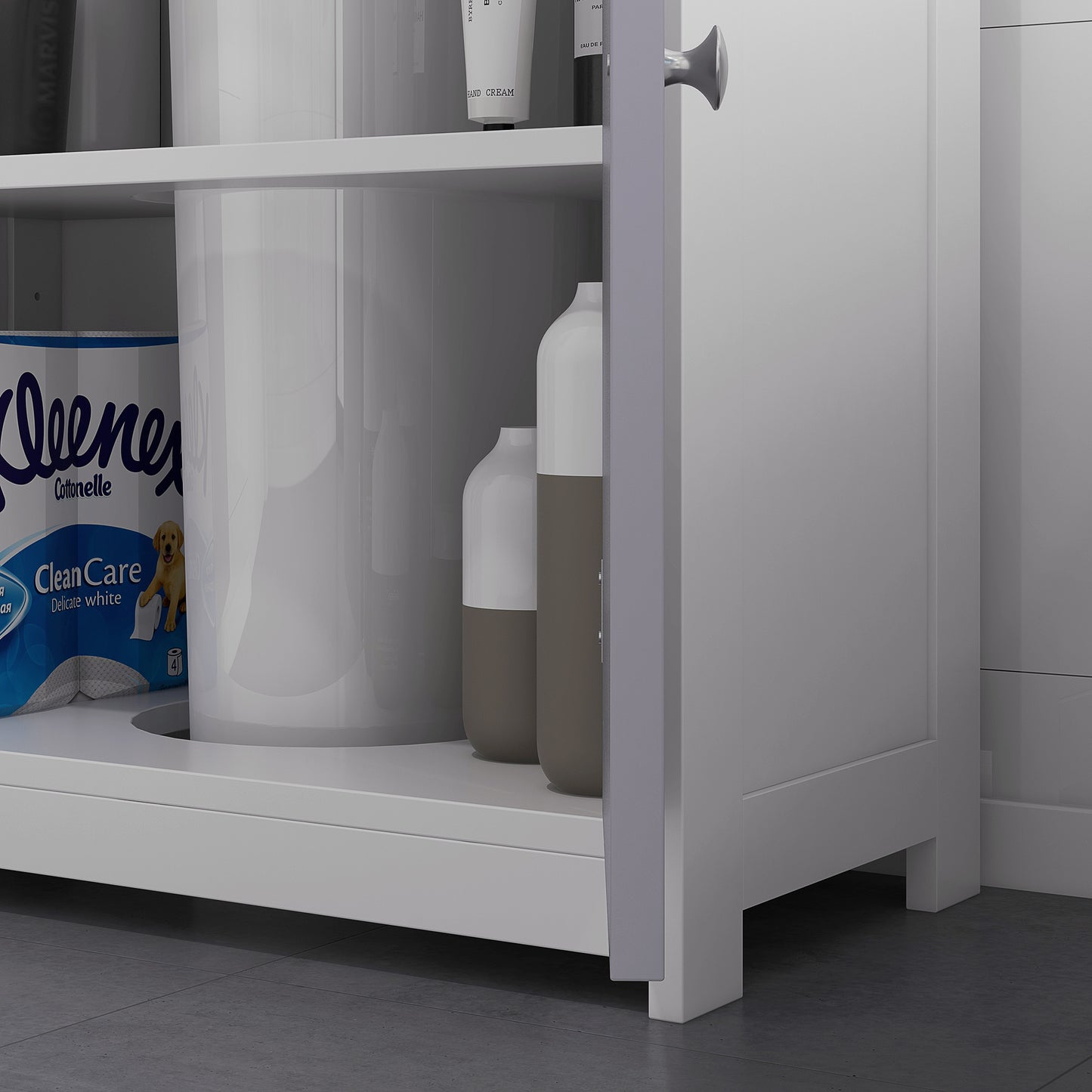 60x60cm Under-Sink Storage Cabinet w/ Adjustable Shelf Handles Drain Hole Bathroom Cabinet Space Saver Organizer White and Gr