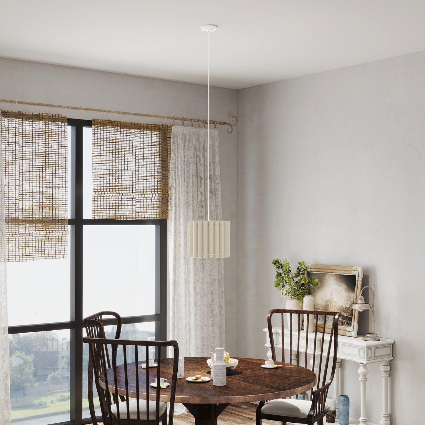 Linen Pendant Light, Bedside Ceiling Lamps with E27 Bulb, Modern Hanging Lights for Living Room, Bedroom, Kitchen, Hallway