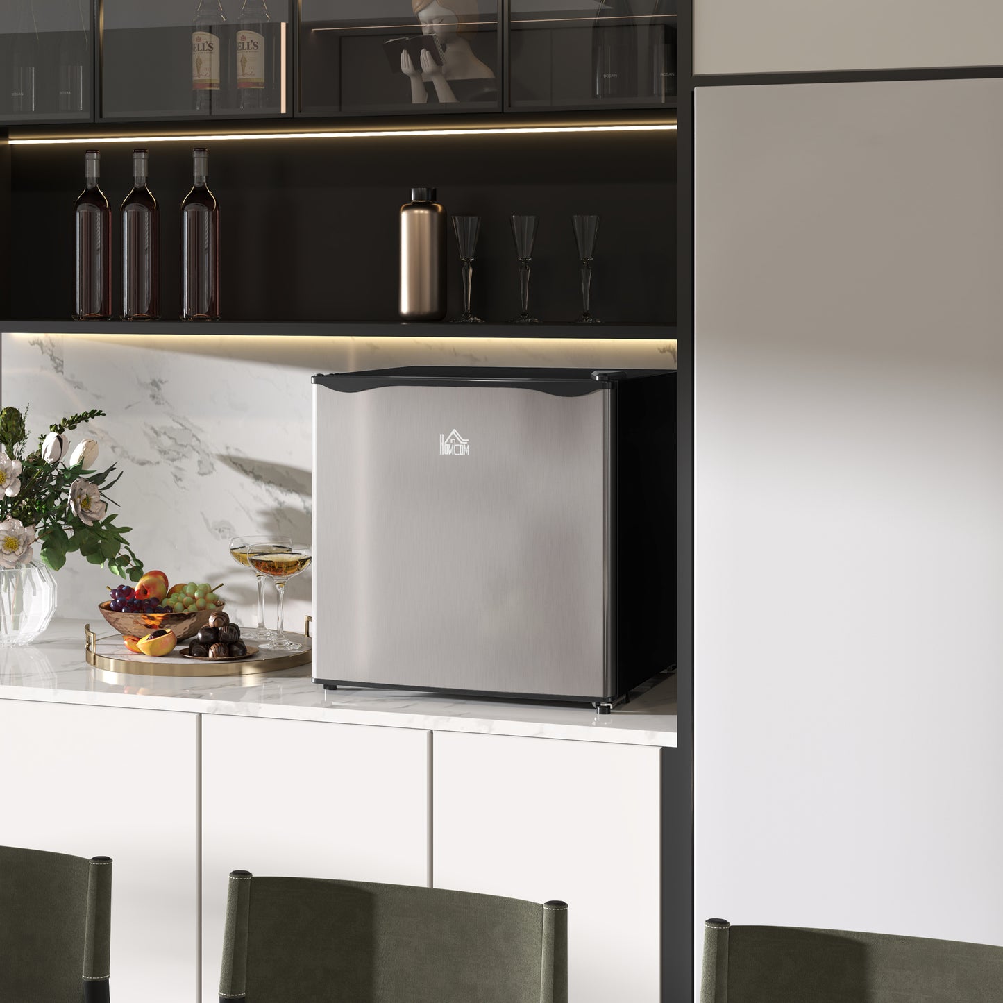 46 Litre Table Top Mini Fridge, Small Fridge with Ice Box, Reversible Door, Adjustable Temperature and Legs for Bedrooms