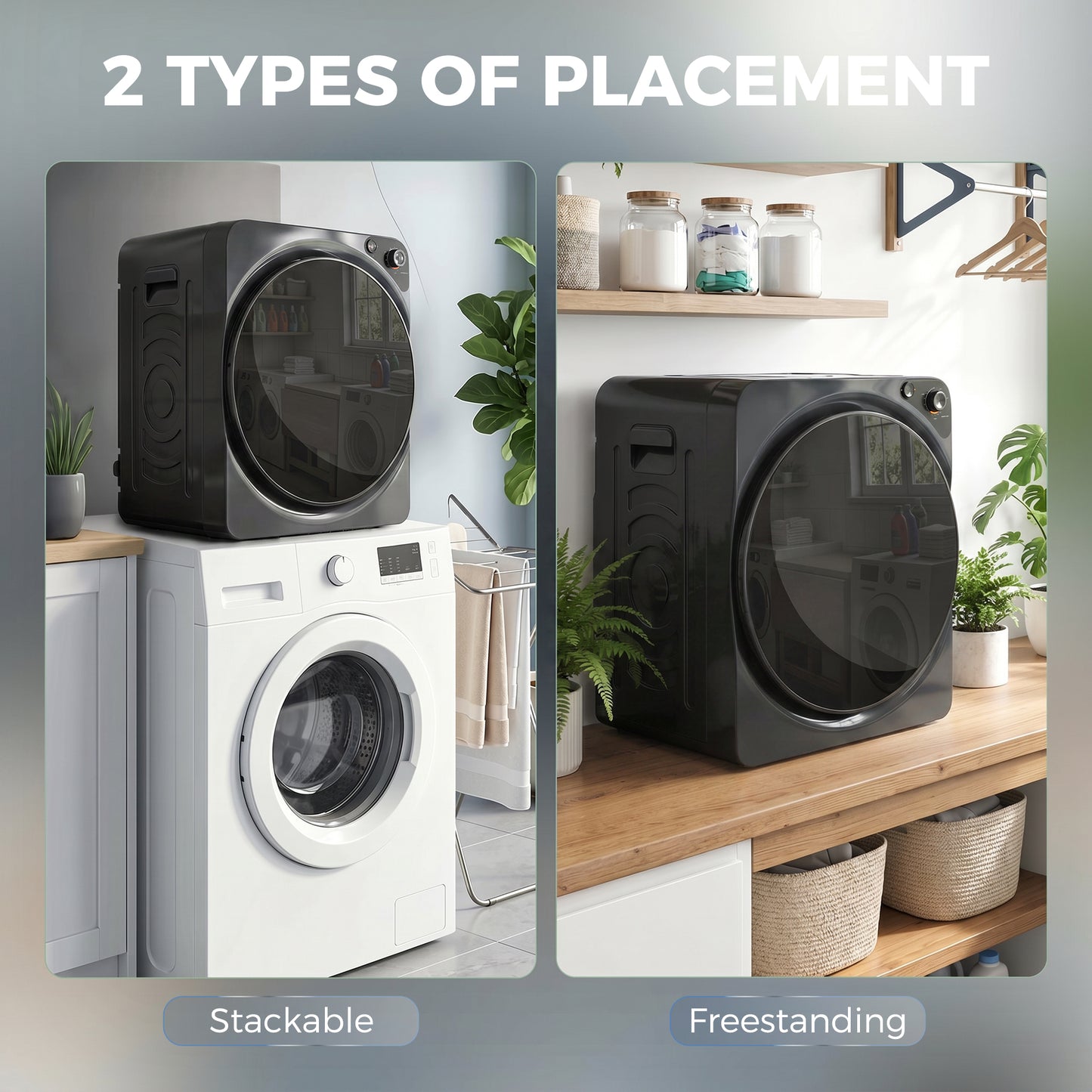 5kg Vented Tumble Dryer, 1000W Compact Tumble Dryer with 5 Drying Modes, Stainless Steel Tub, Black