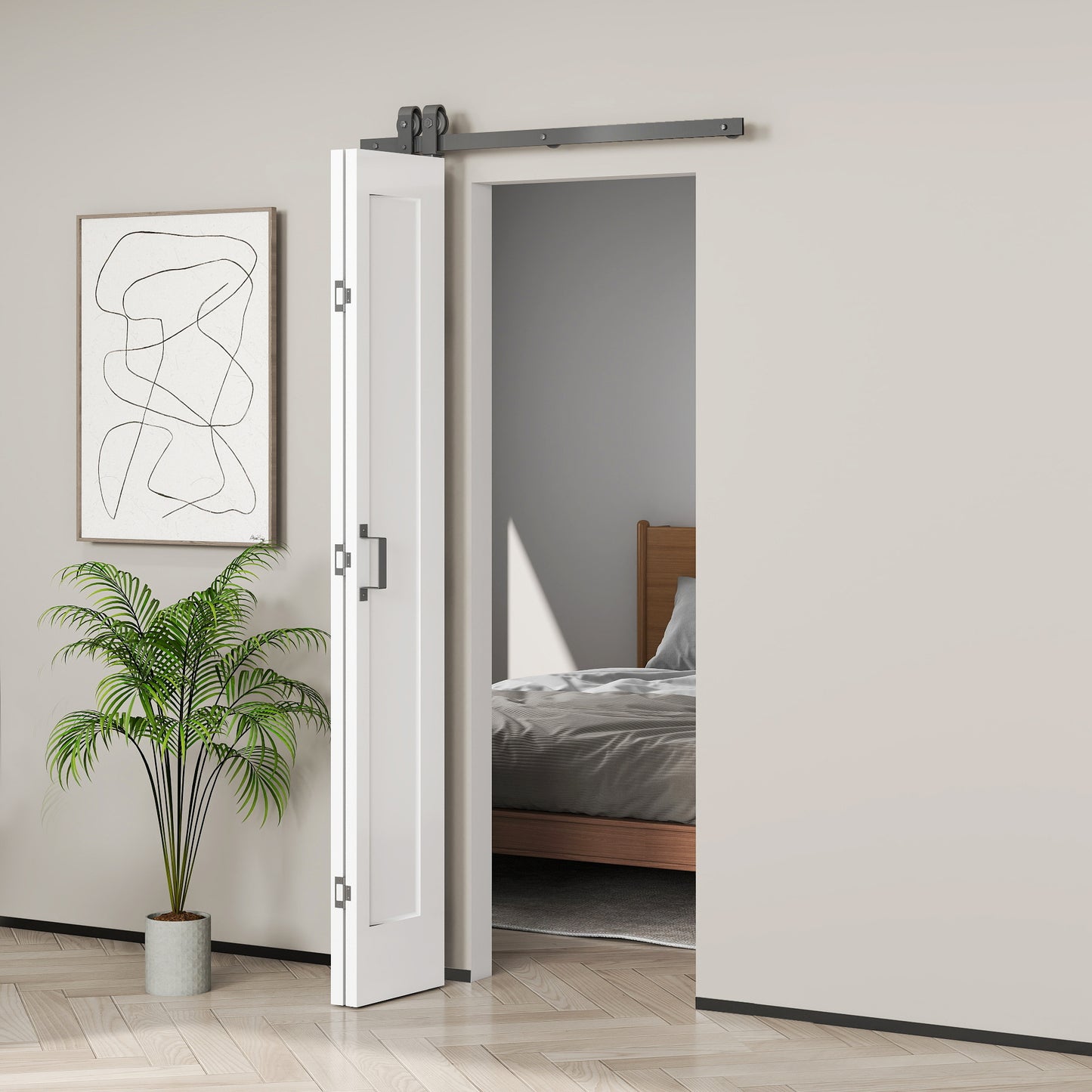 Slide Door, 70cm Modern Sliding Door Set Kit with Steel Rail, White