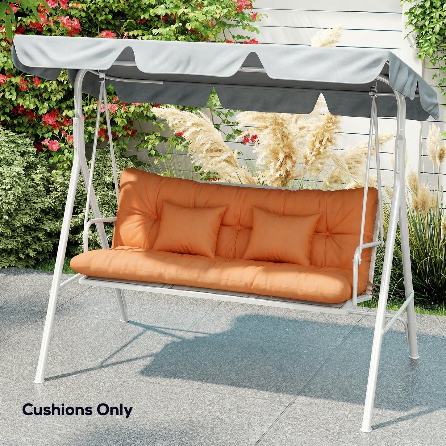 Outdoor Seat Cushions Back Cushion with 2 Pillows, Water Repellent Seat Pads for 3-Seater Chair, Orange