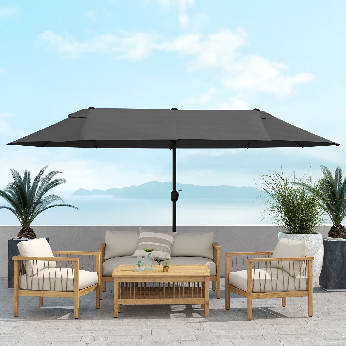 4.6m Double Garden Parasol - Black