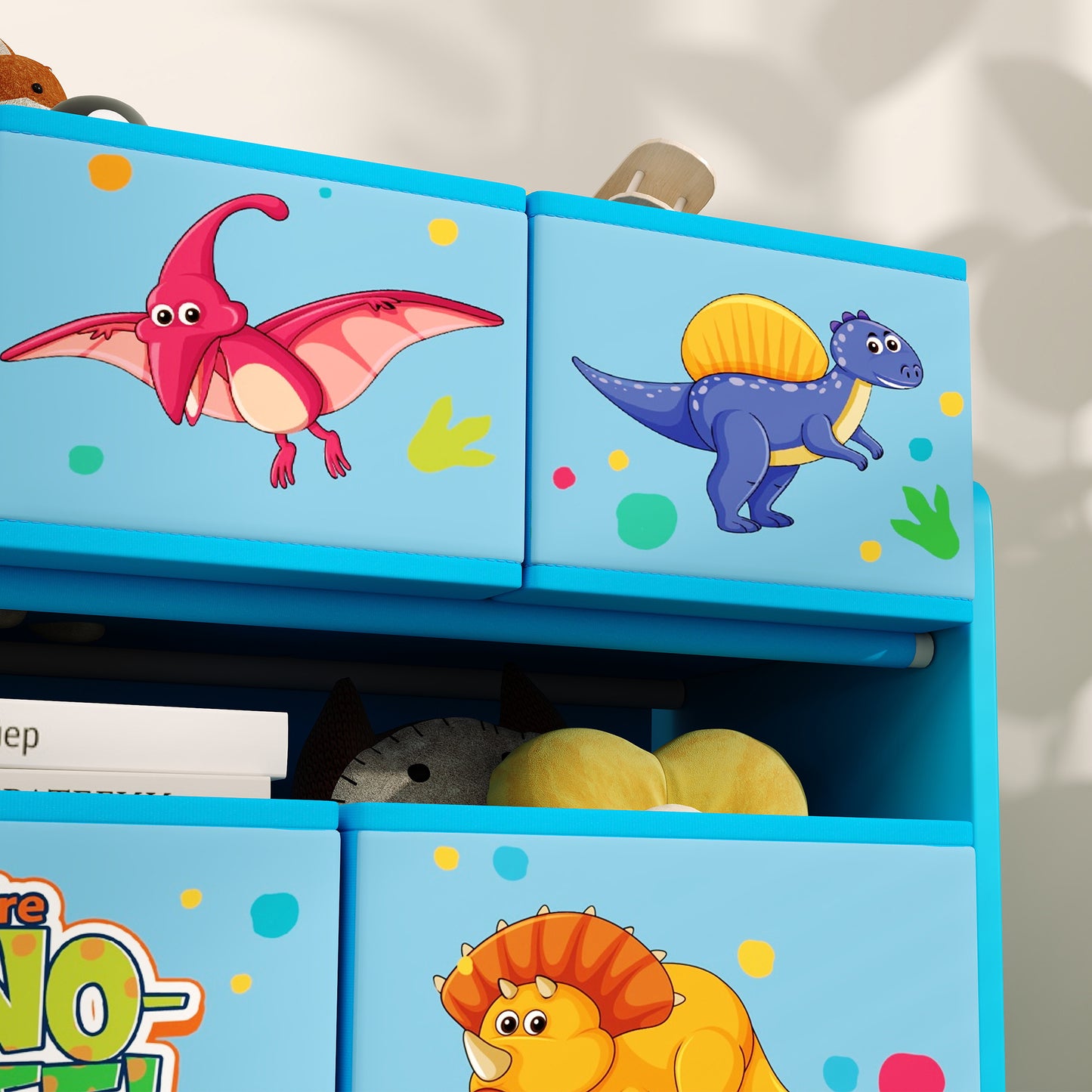 3-Tier Kids Storage Unit with 9 Non-Woven Fabric Boxes for Toys, Books, for Bedroom, Nursery, Blue