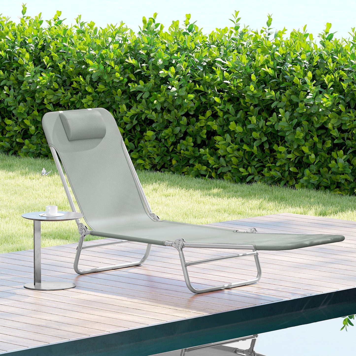 Steel Frame Sun Lounger, with Reclining Back - Light Grey