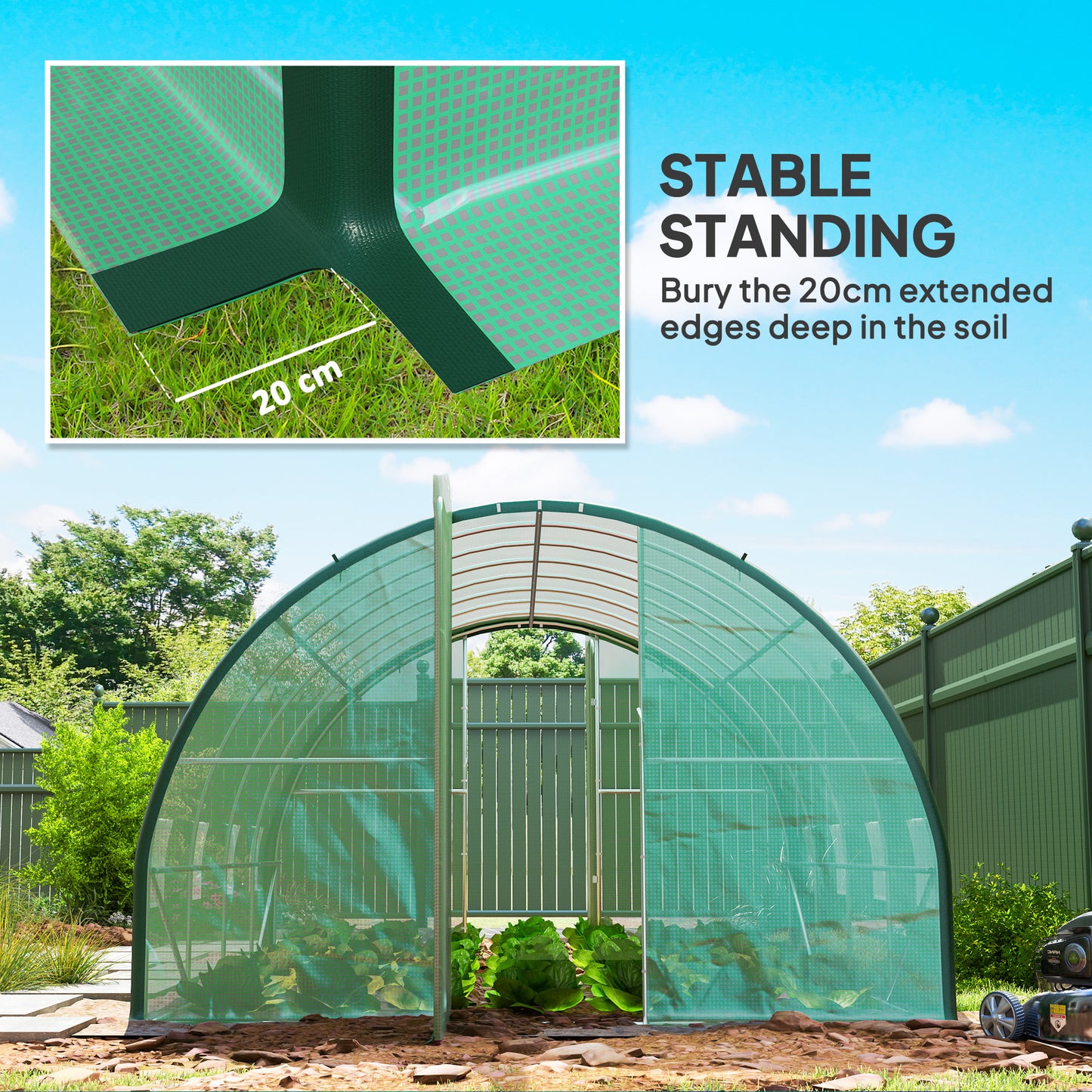 4 x 3 m Polytunnel Greenhouse, with Windows and Doors - Green