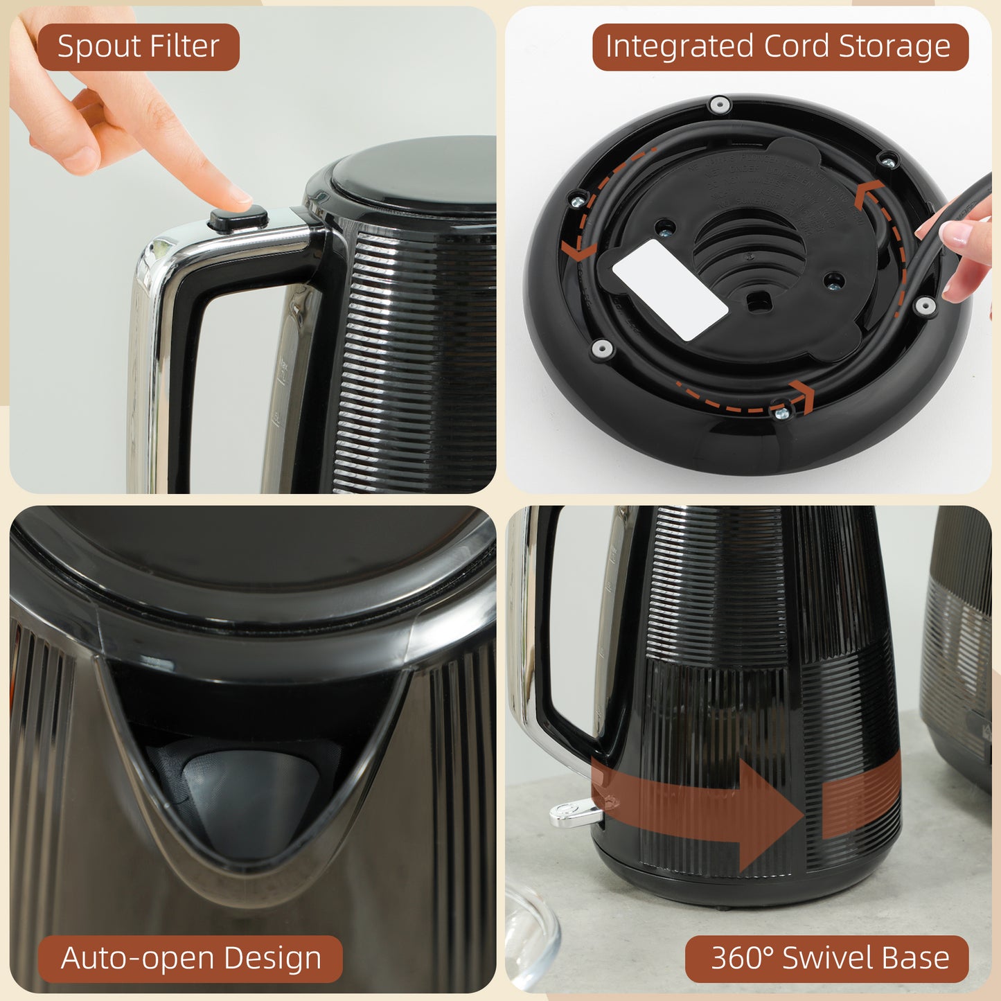 Kettle and Toaster Set, 1.7L 3000W Fast Boil Kettle & 2 Slice Toaster Kitchen Set with 7 Level Browning Controls, Defrost