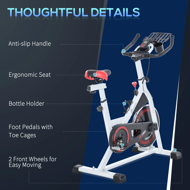 Indoor Cycling Exercise Bike with Adjustable Resistance and Large Phone / Tablet Holder (8kg Flywheel) - White / Red