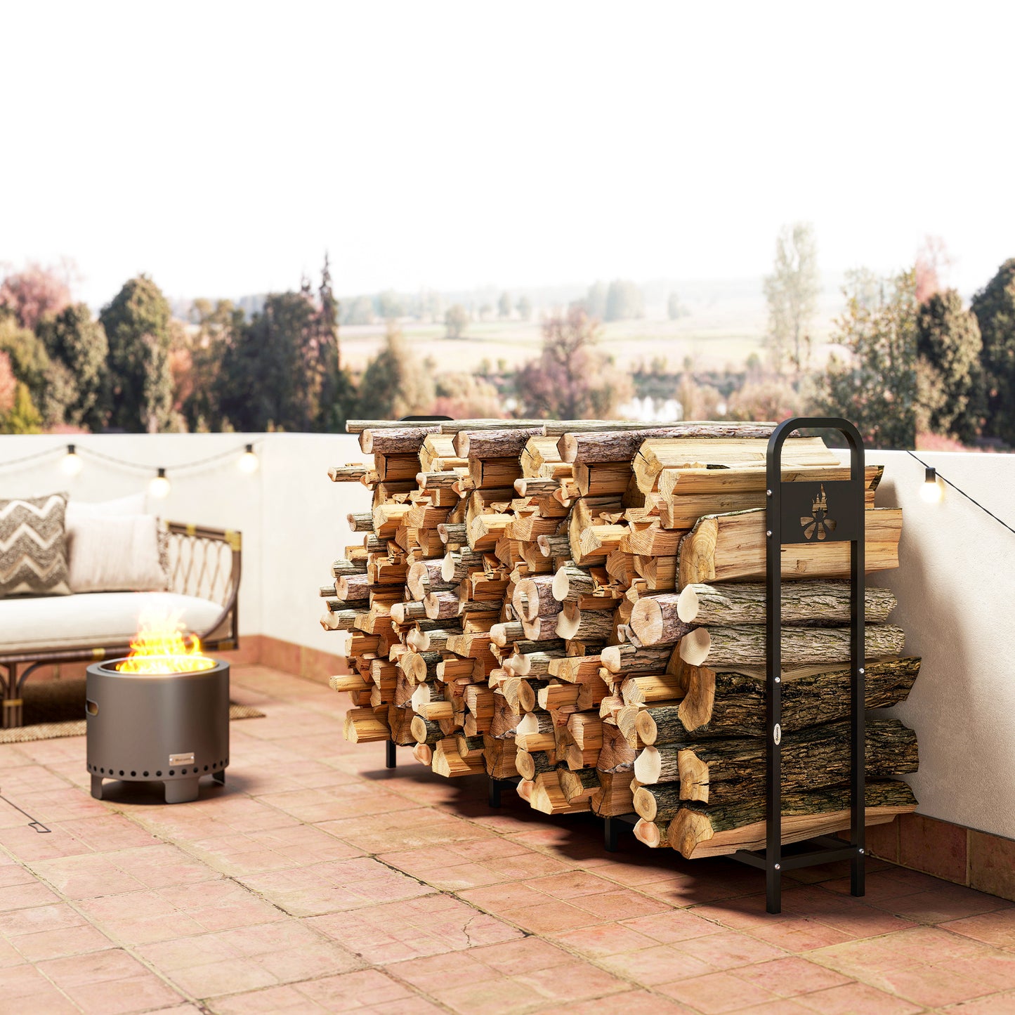 6.5 FT Steel Firewood Log Rack with 300 kg Capacity, Heavy Duty Indoor Outdoor Fireplace Wood Storage Shelf