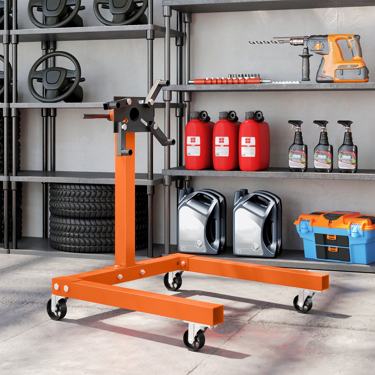 Engine Stand, 570 kg Rotating Engine Stand with 360 Degree Adjustable Head, 4 Mounting Arms, Heavy Duty Steel Support