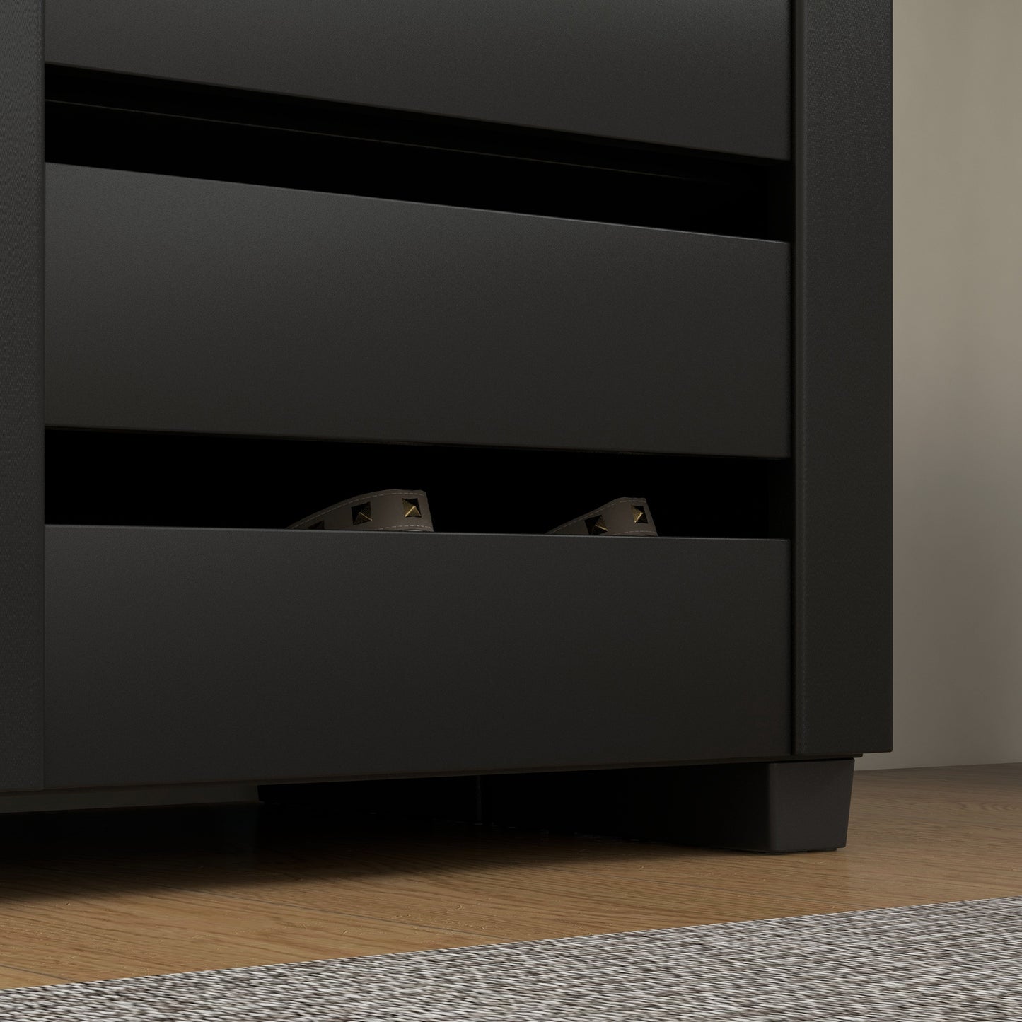 Narrow Shoe Cabinet for Entryway, 5-Tier Slim Shoe Storage Cabinet with 2 Slatted Doors and Adjustable Shelves