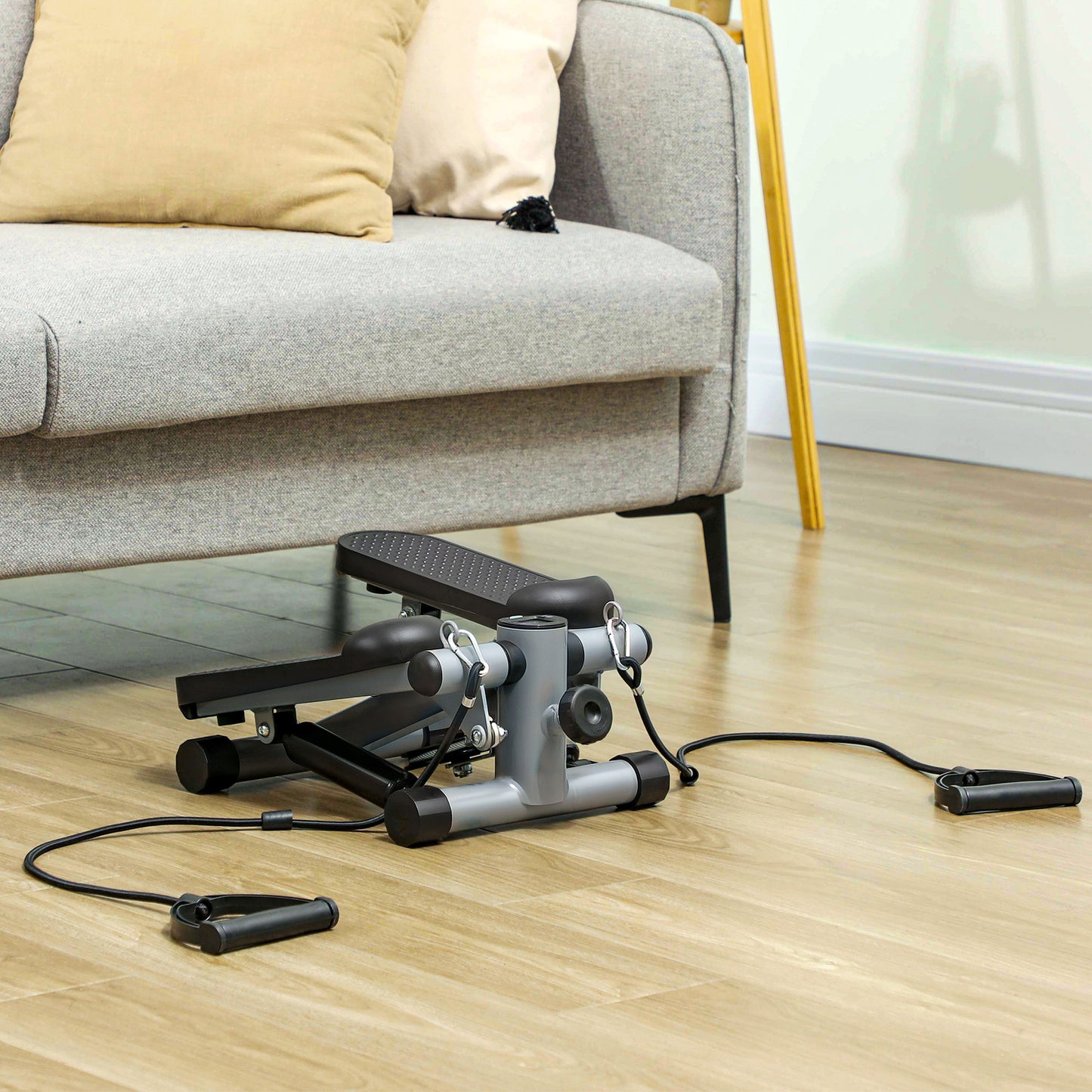 Mini Stepper, Compact Step Machine Exerciser for Home Workouts, with Resistance Bands, LCD Monitor, Non-Slip Pedals