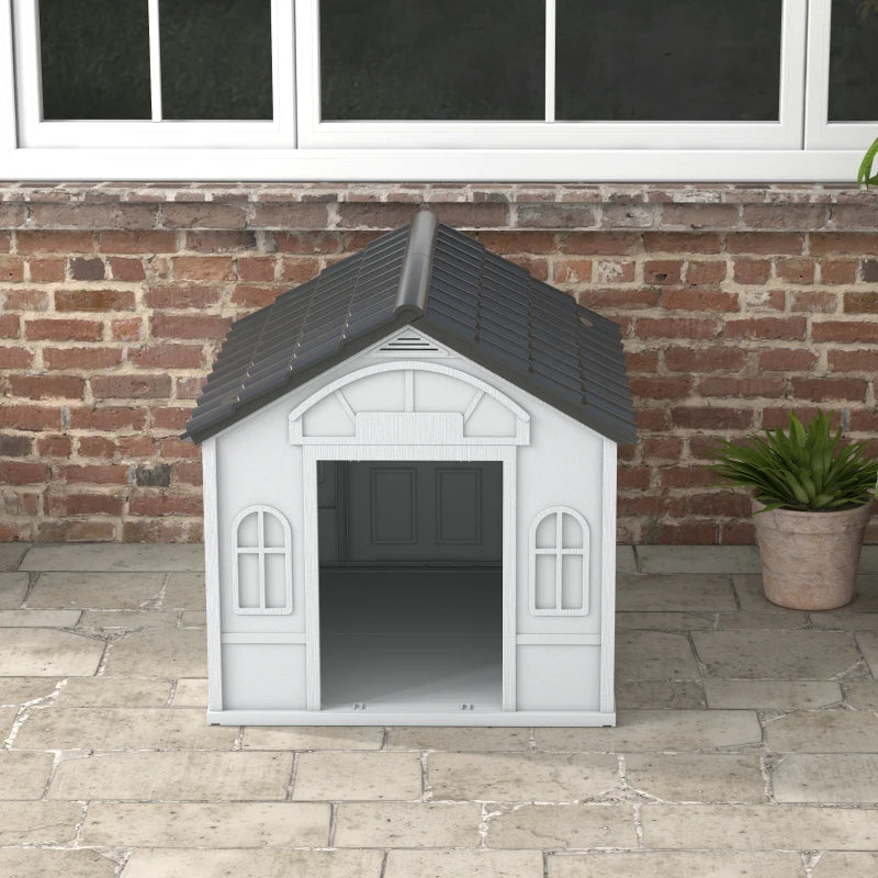Weather Resistant Plastic Dog House with Ventilation Slats - for Indoor / Outdoor