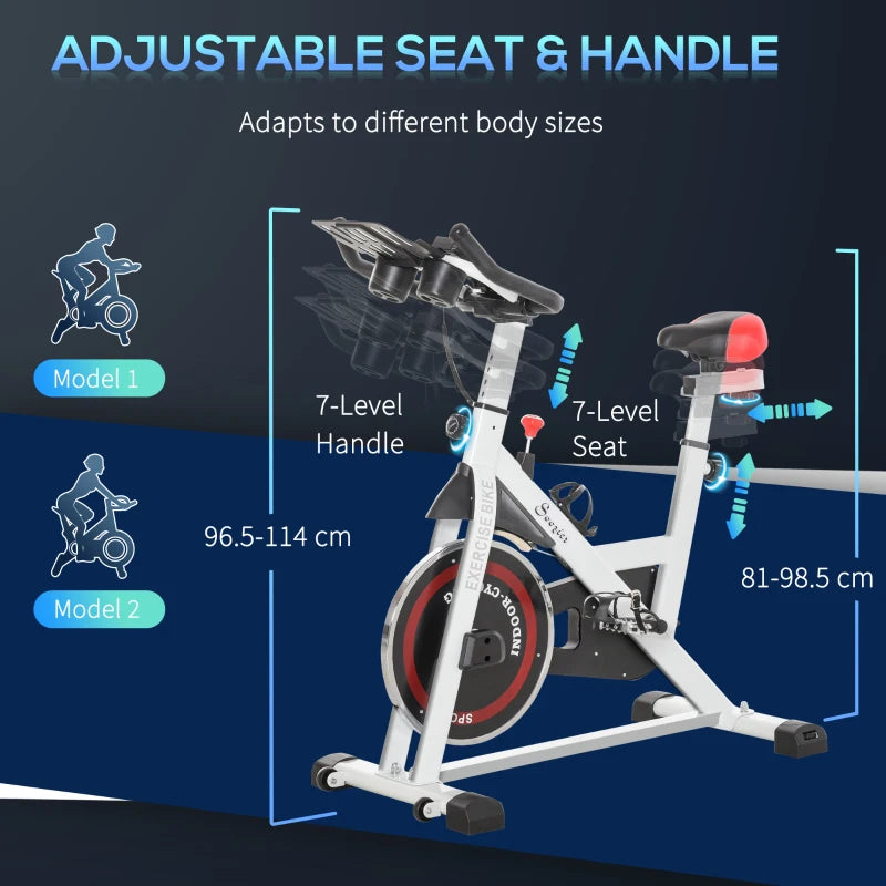 Indoor Cycling Exercise Bike with Adjustable Resistance and Large Phone / Tablet Holder (8kg Flywheel) - White / Red