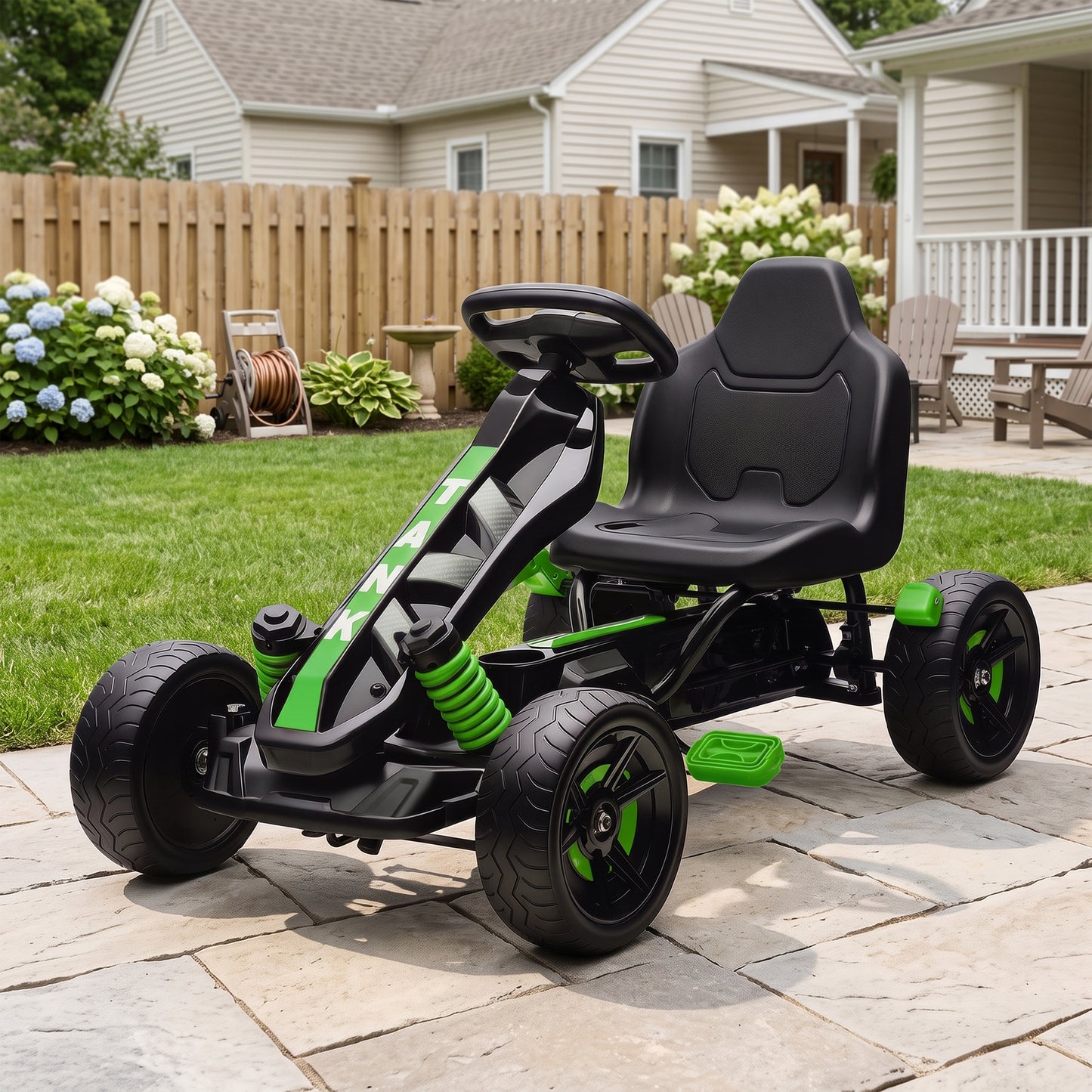 Pedal Go Kart for Kids Aged 3-6 Years, with Freewheel System, Brake, EVA Anti-Slip Wheels, Green