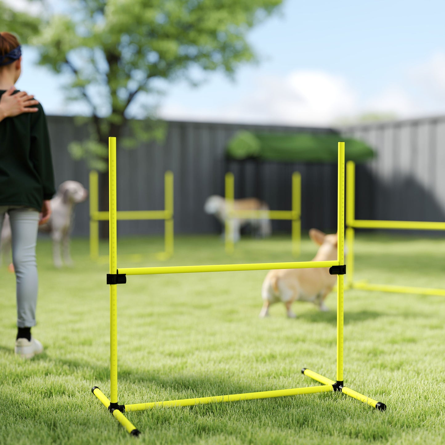 4 Pieces Dog Agility Training Equipment, Adjustable Height Jumps Hurdle with Carrying Bag for Outdoor, Yellow
