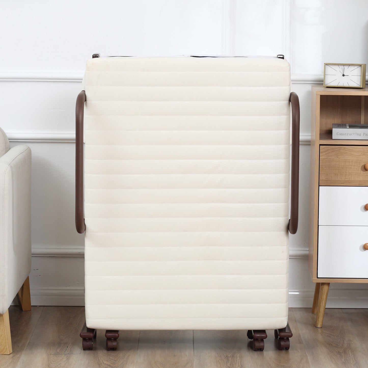 Folding Bed with Mattress, Single Guest Bed, Portable Fold Bed with Adjustable Backrest, White