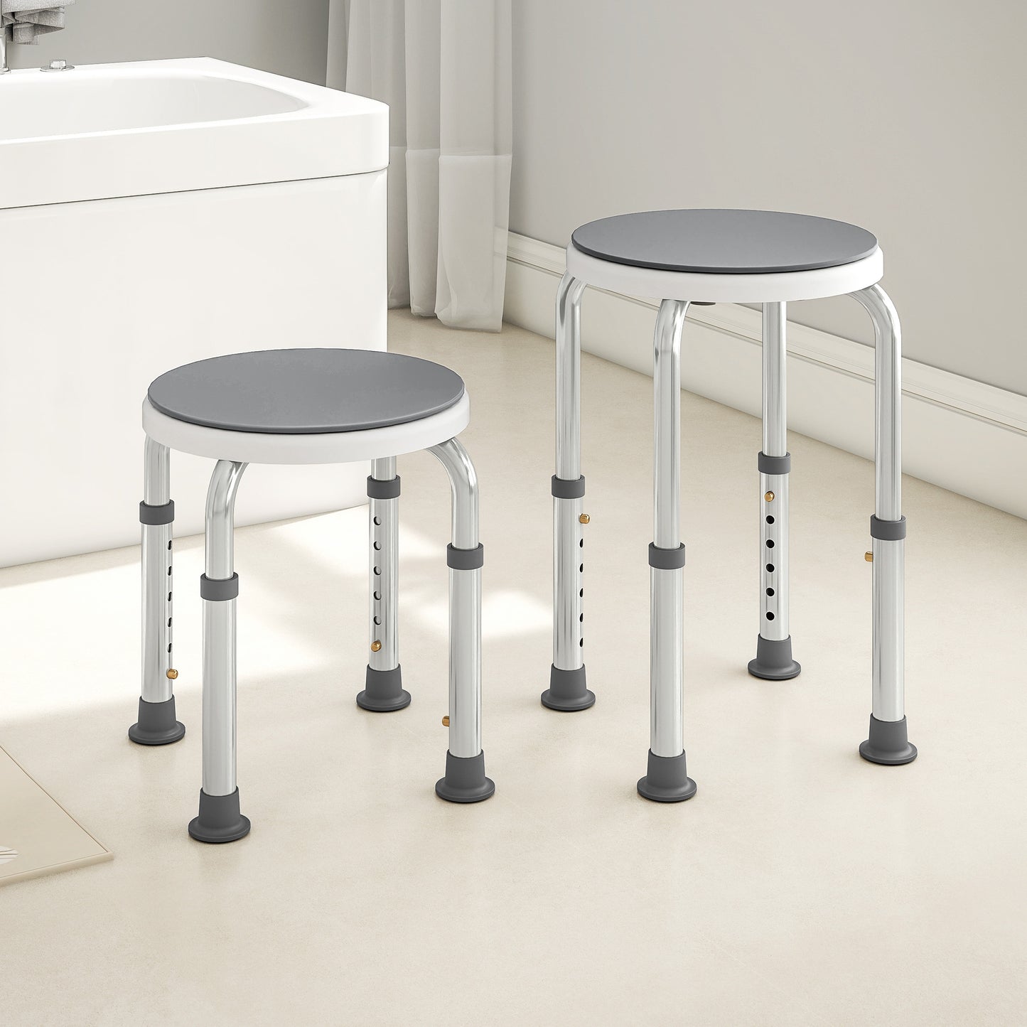 360° Swivel Shower Chair, Height Adjustable Aluminium Shower Stool with Non-Slip Feet for Disabled, Elderly, Grey