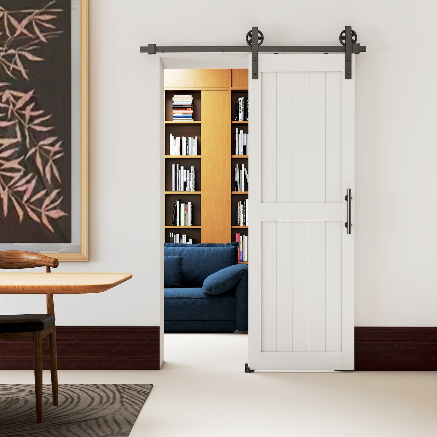 152.4cm Sliding Barn Door Kit, Sliding Door with Track, Hardware, Upgraded Rollers and Floor Guide, Handle, White