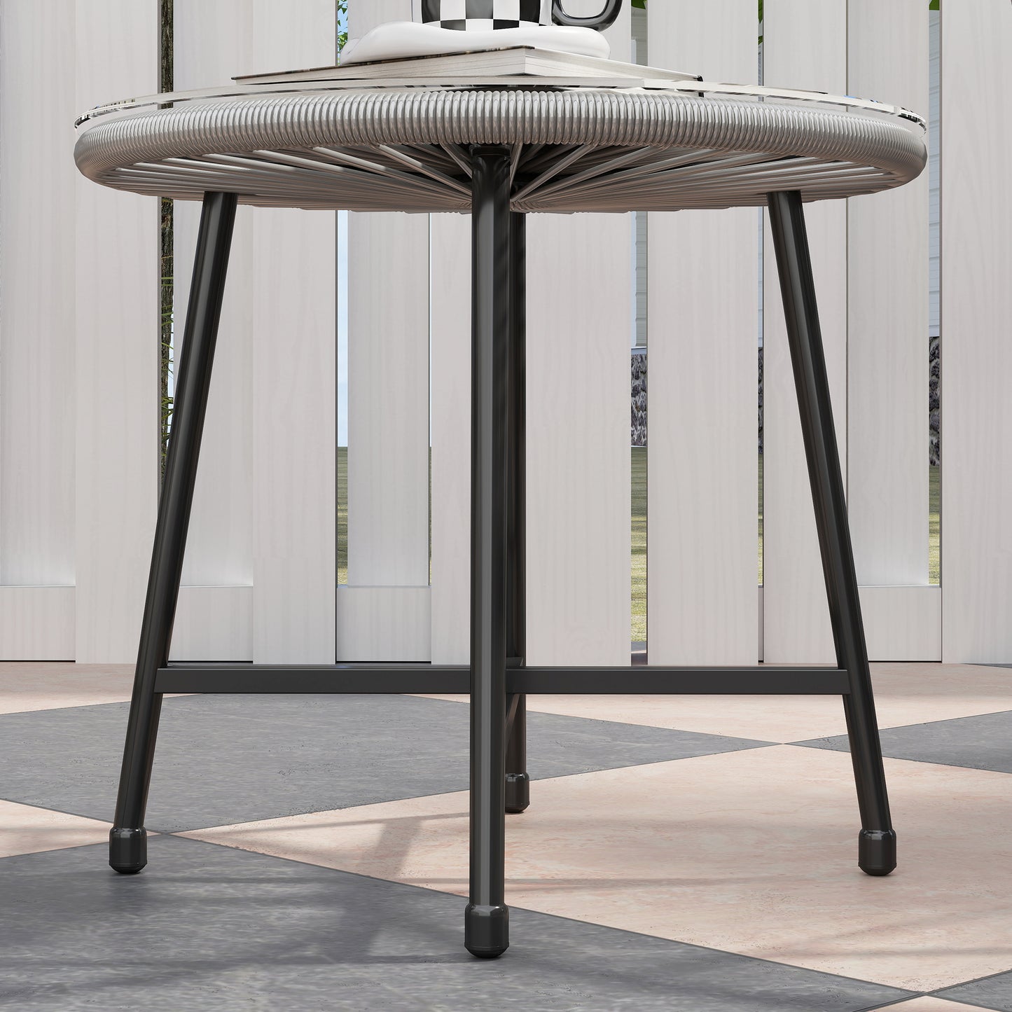 3 Pieces Rattan Bistro Set, Garden Bistro Set with Acapulco Chairs and Glass Top Table