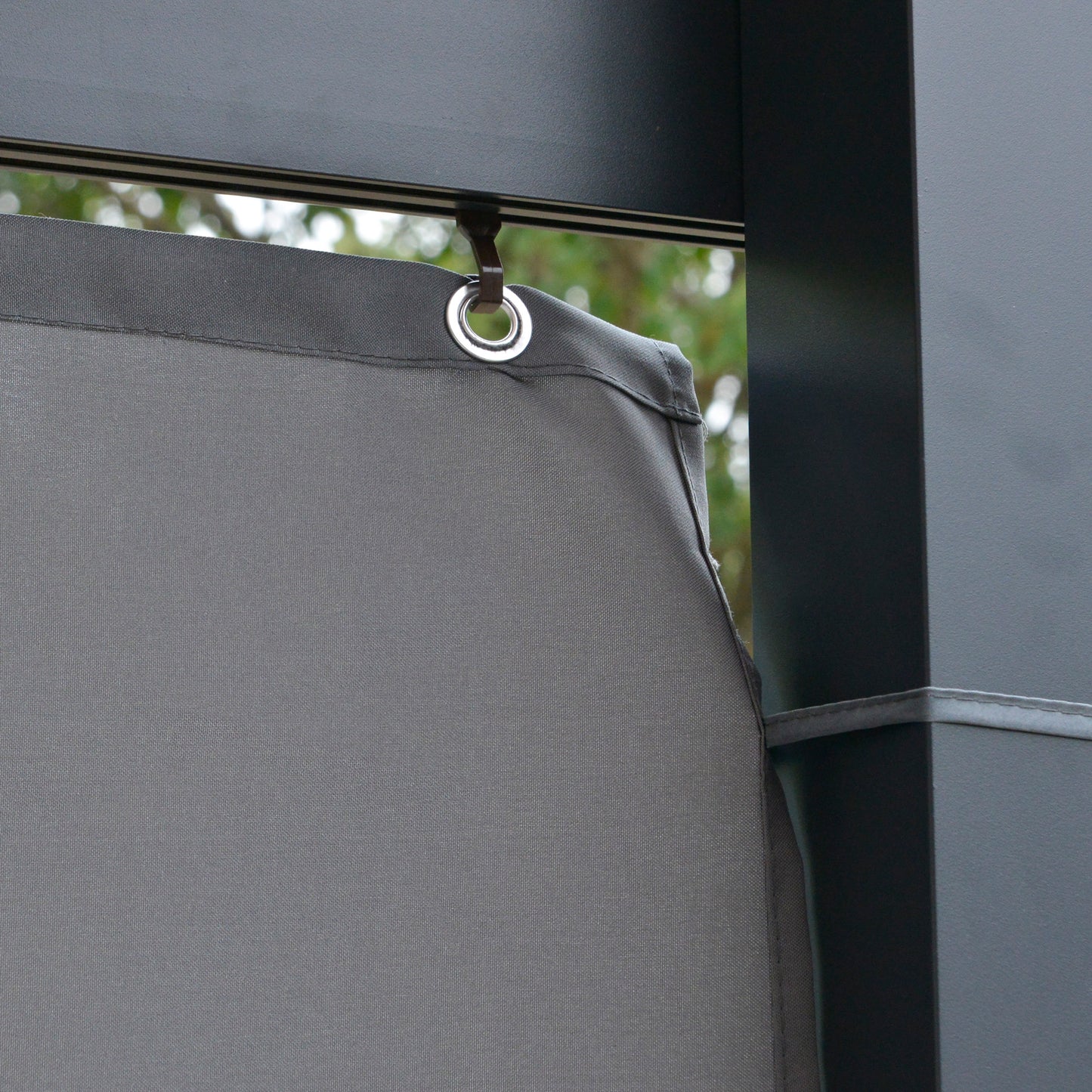 4 x 3(m) Outdoor Hardtop Gazebo with Curtains, Lean to Aluminium Pergola with Polycarbonate Roof