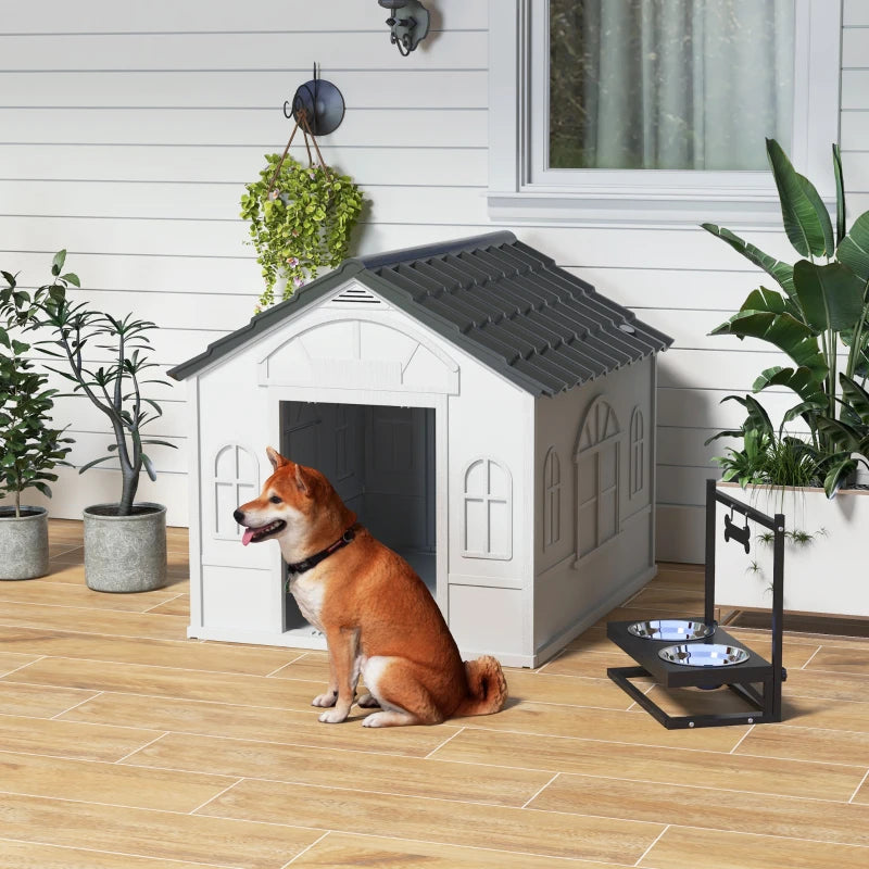 Weather Resistant Plastic Dog House with Ventilation Slats - for Indoor / Outdoor