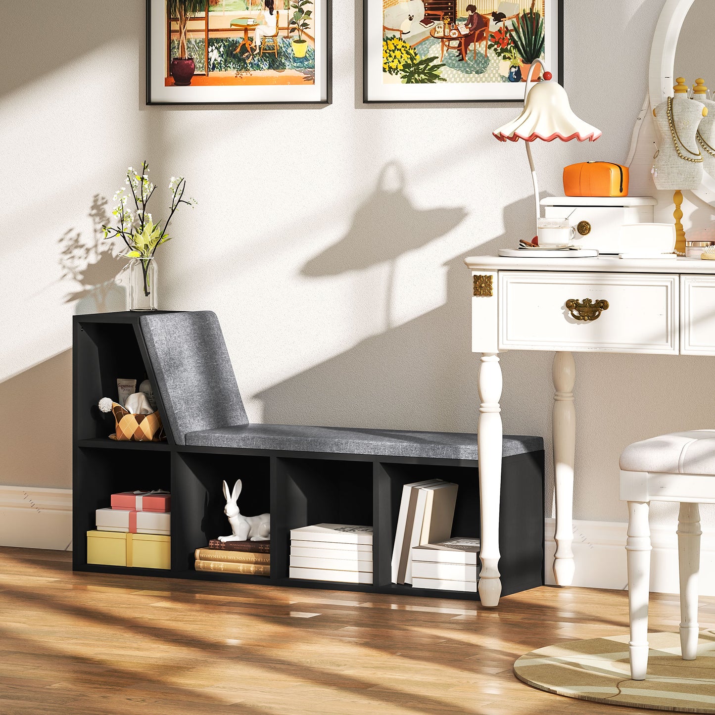 2 Tier Modern Bookcase Bookshelf with Removable Cushions for Living Room