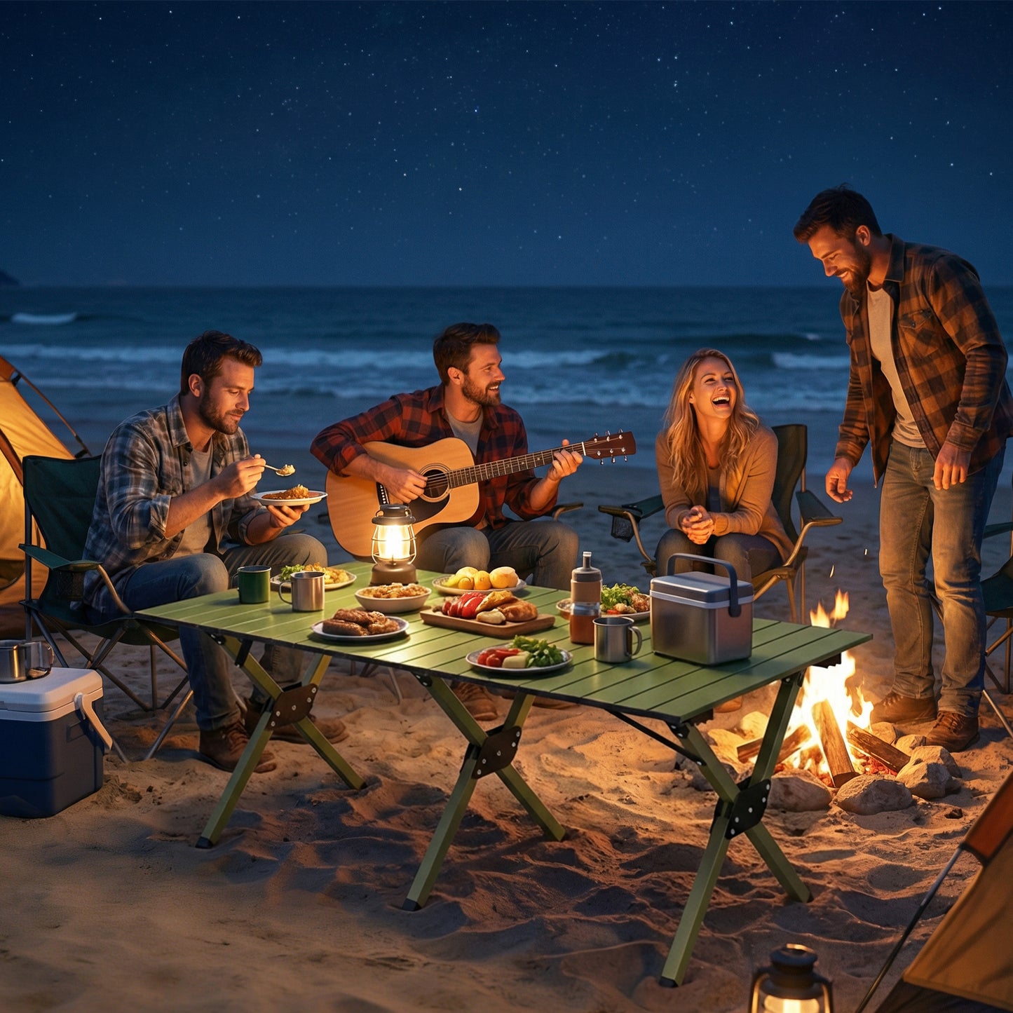 4ft Folding Camping Table, Waterproof Picnic Table with Roll Up Top, Carrying Bag and Metal Frame, Green